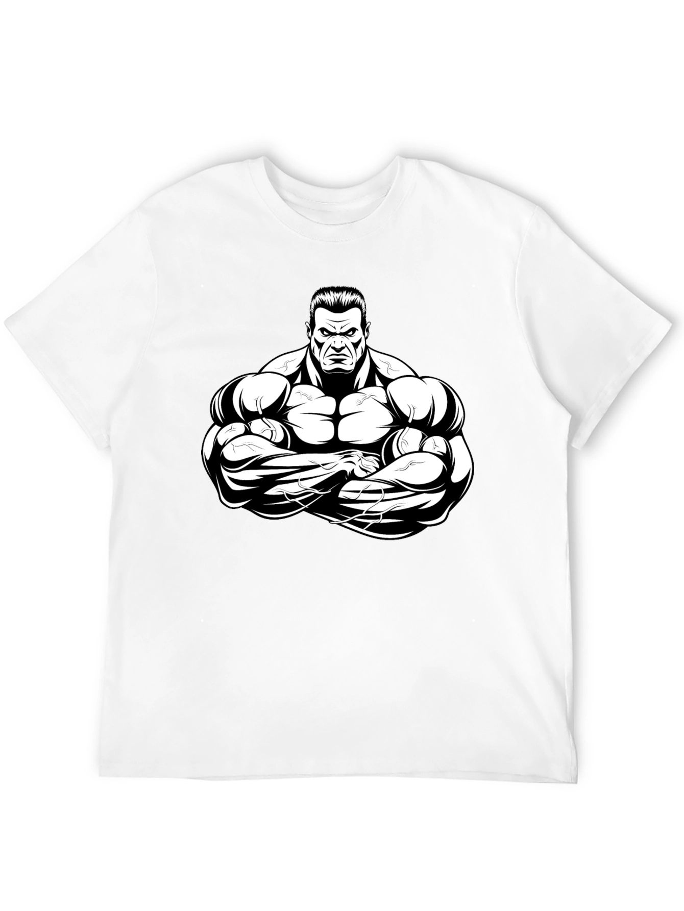 Black Black T-Shirt with Muscular Cartoon Graphic view 12