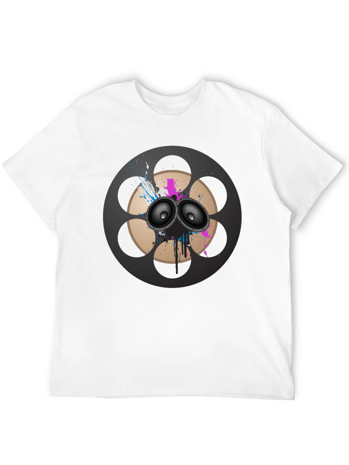 Black Retro Film Reel Speaker Graphic T-Shirt view 12