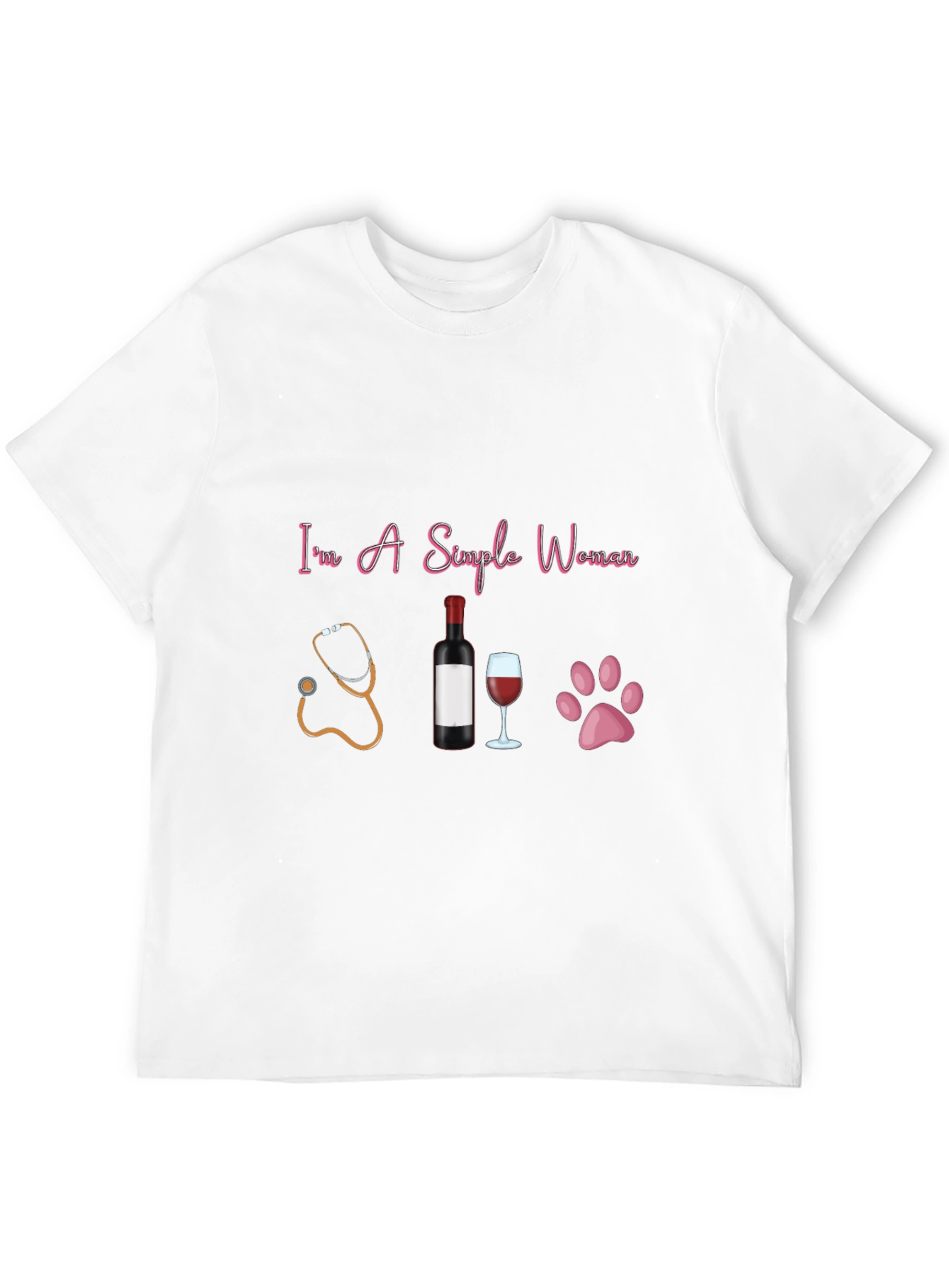 Black Simple Woman T-Shirt: Stethoscope, Wine, & Paws view 12