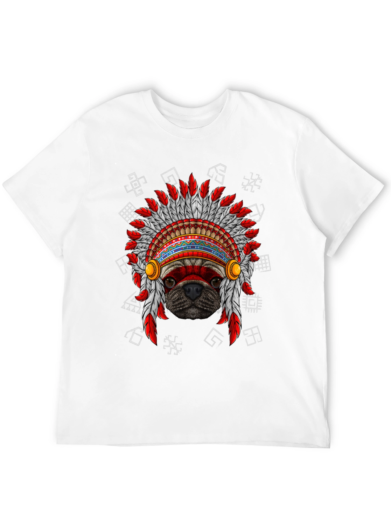Black Pug Indian Chief Headdress Graphic T-Shirt view 12