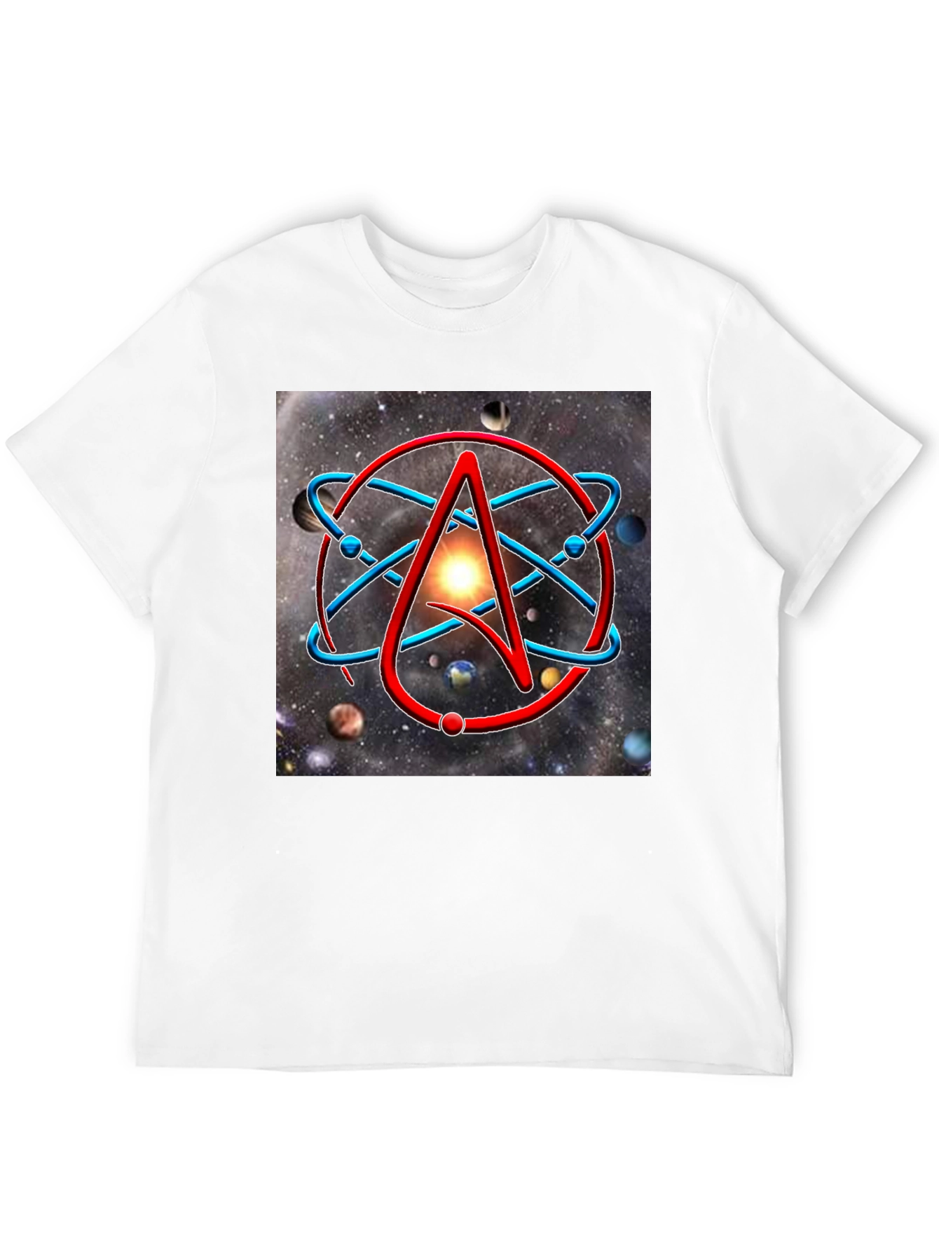 Black Atheist Symbol Graphic Tee - Space Background view 12