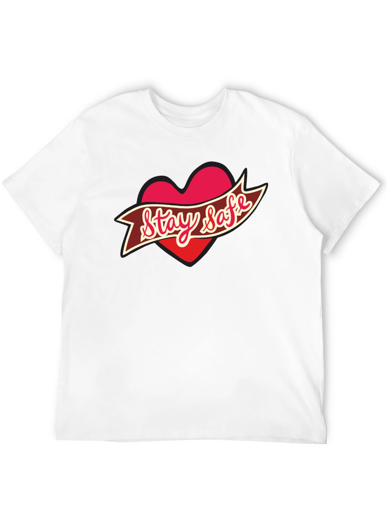 Black Stay Safe Heart T-Shirt - Black view 12