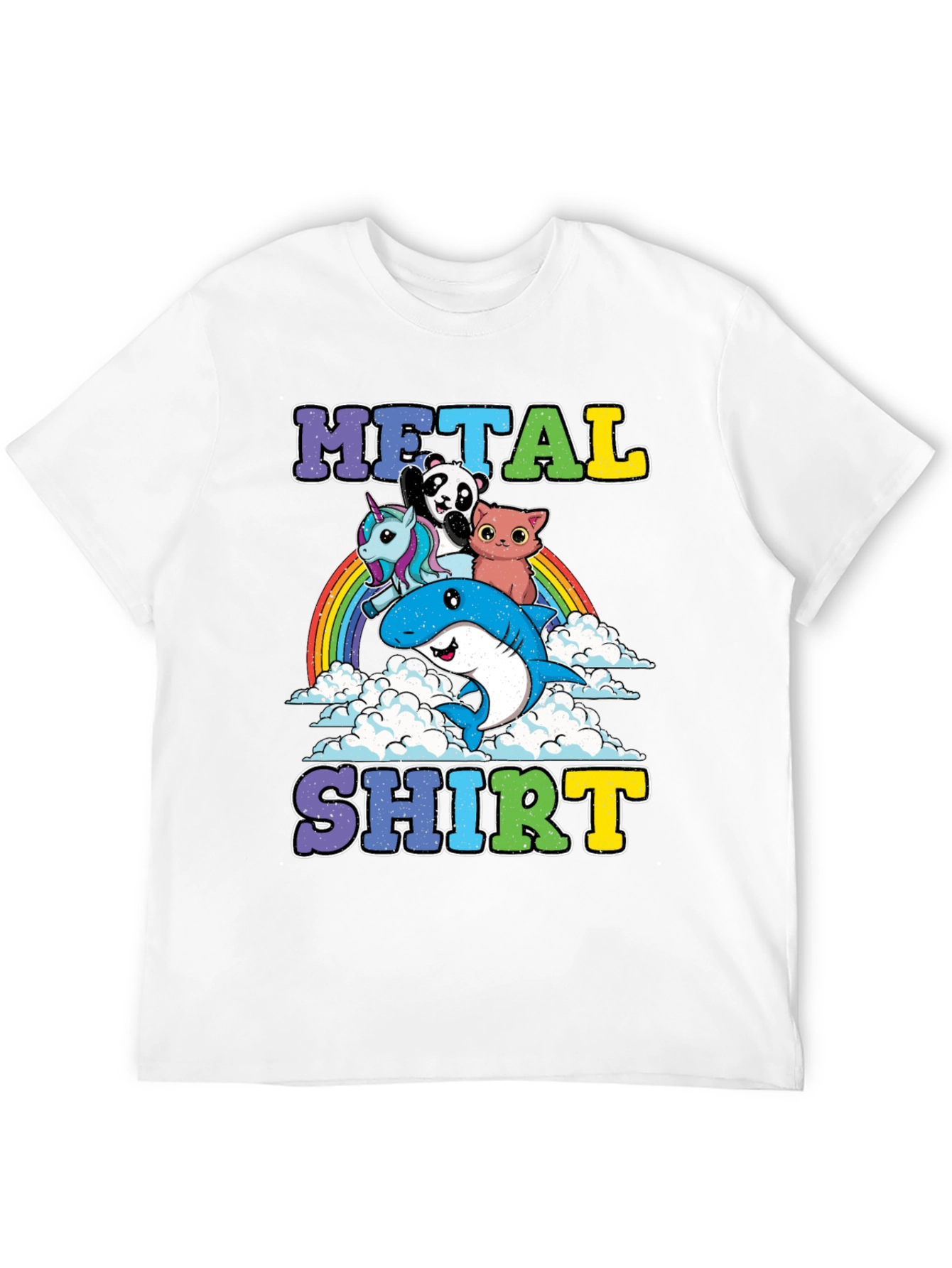 Black Metal Shirt with Cartoon Animals on Rainbow view 12