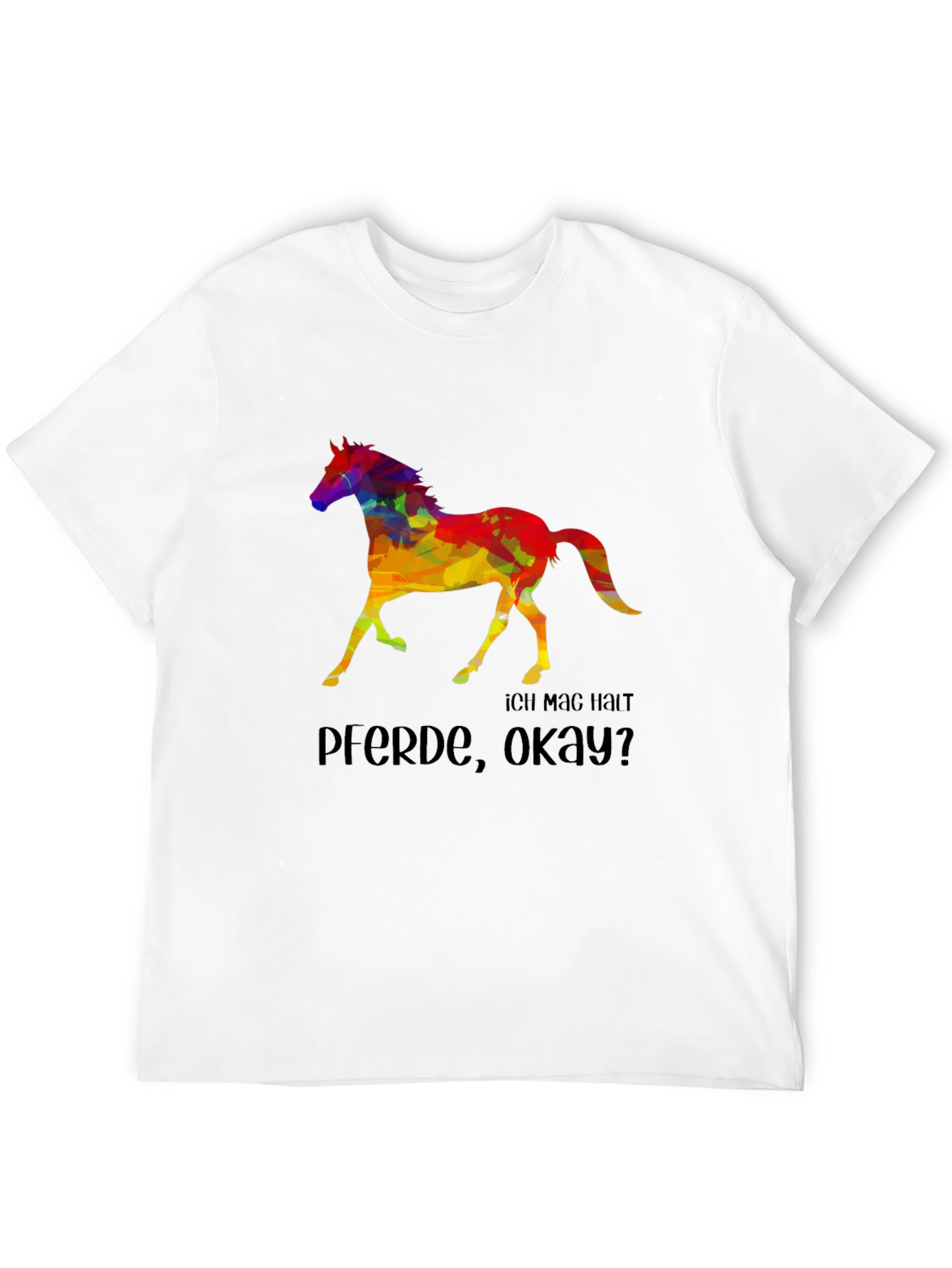 Black Colorful Horse Graphic T-Shirt - "Ich Mag Halt Pferde, Okay?" view 12