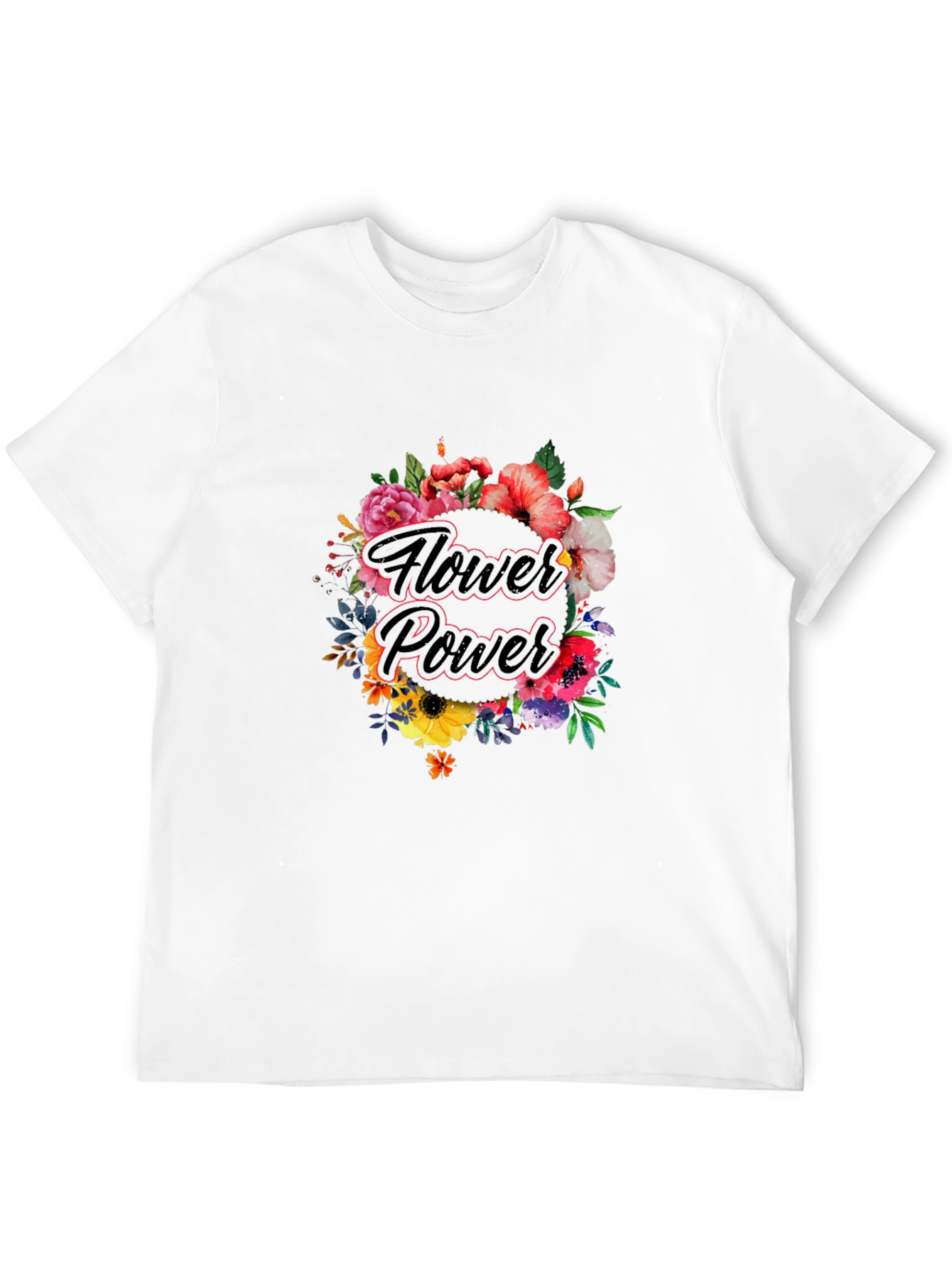 Black Flower Power Graphic Tee - Black Cotton T-Shirt view 12