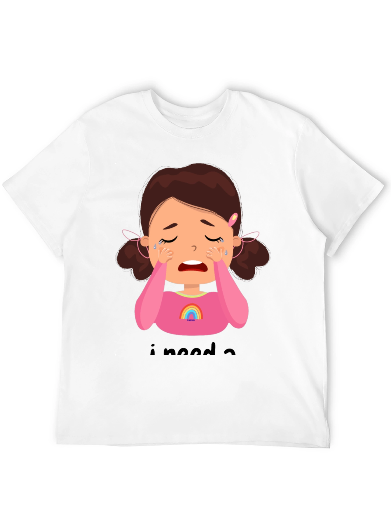 Black Crying Cartoon Girl Graphic Tee - Black Unisex Shirt view 12