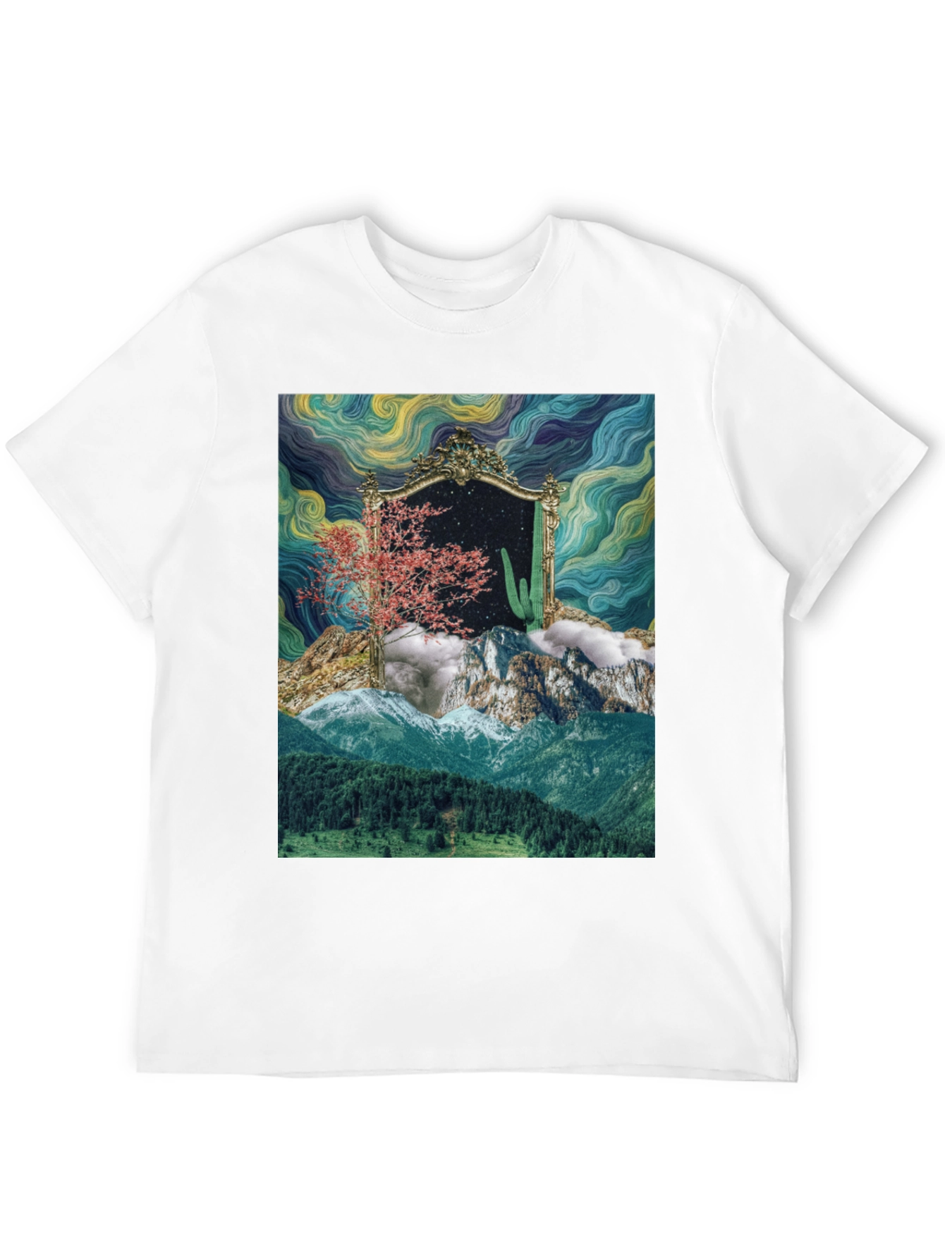 Black Surreal Landscape Mirror Graphic T-Shirt view 12