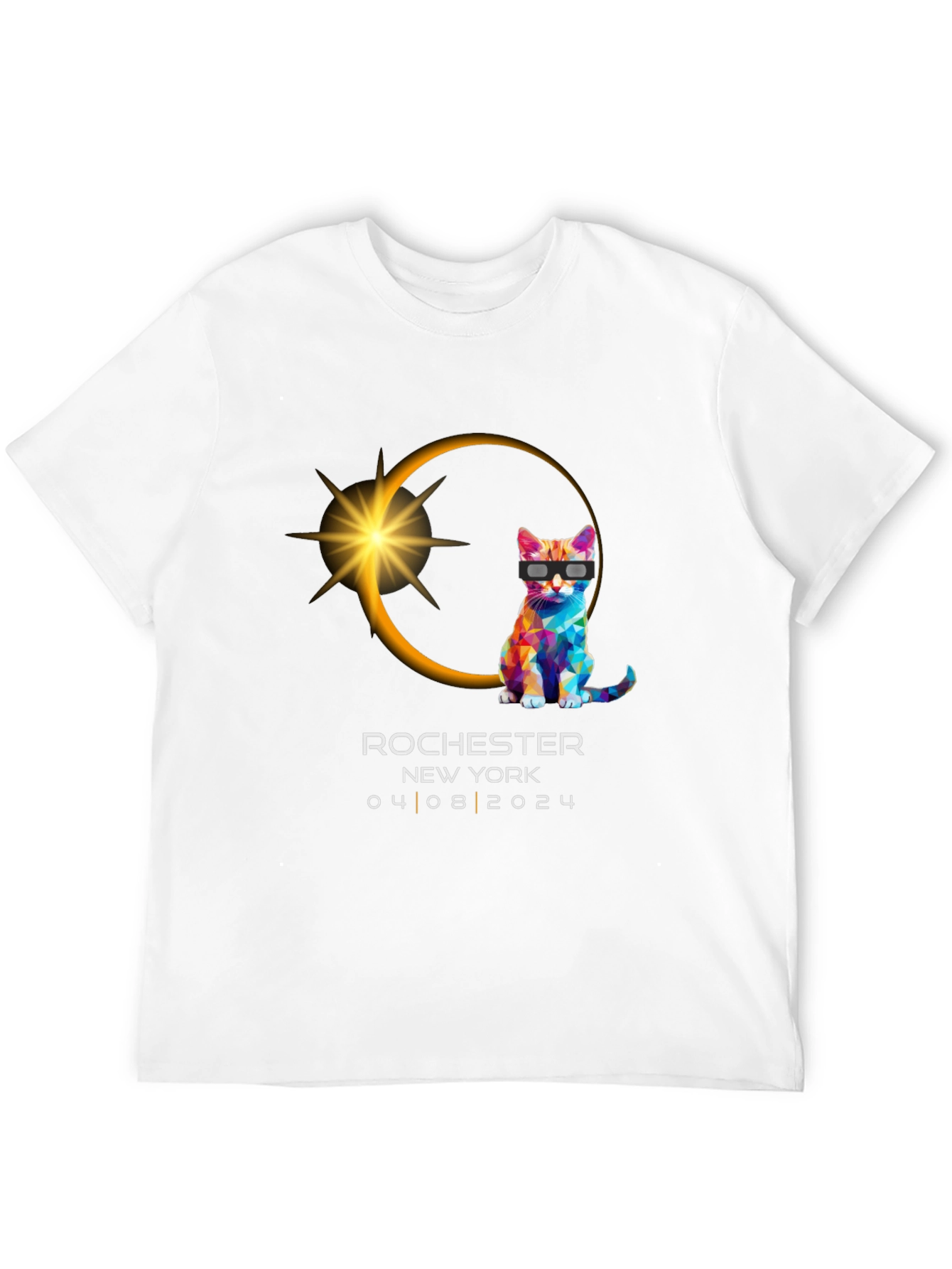 Black Rochester NY Eclipse 2024 Cat T-Shirt view 12