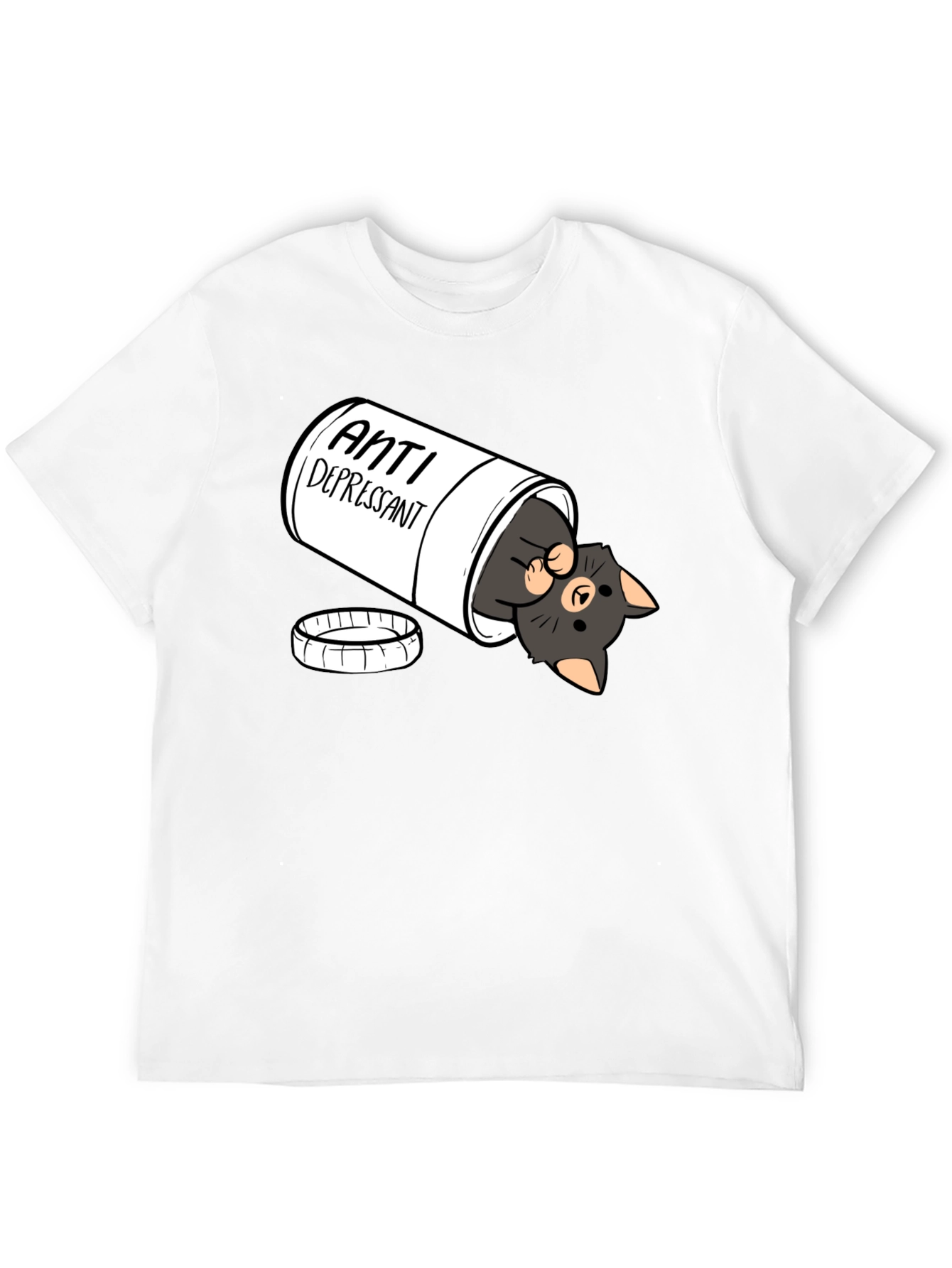 Black Anti-Depressant Cat T-Shirt - Black Crew Neck view 12