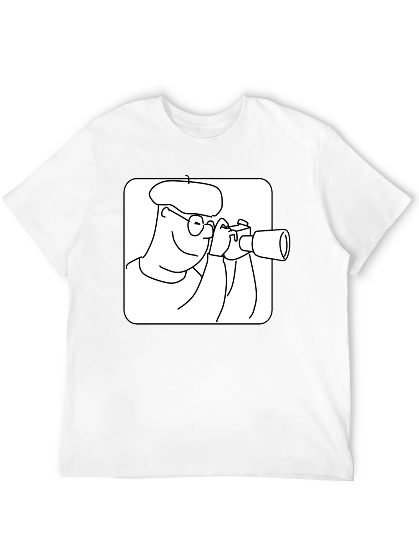 Black Black T-Shirt with Cartoon Photographer Design view 12
