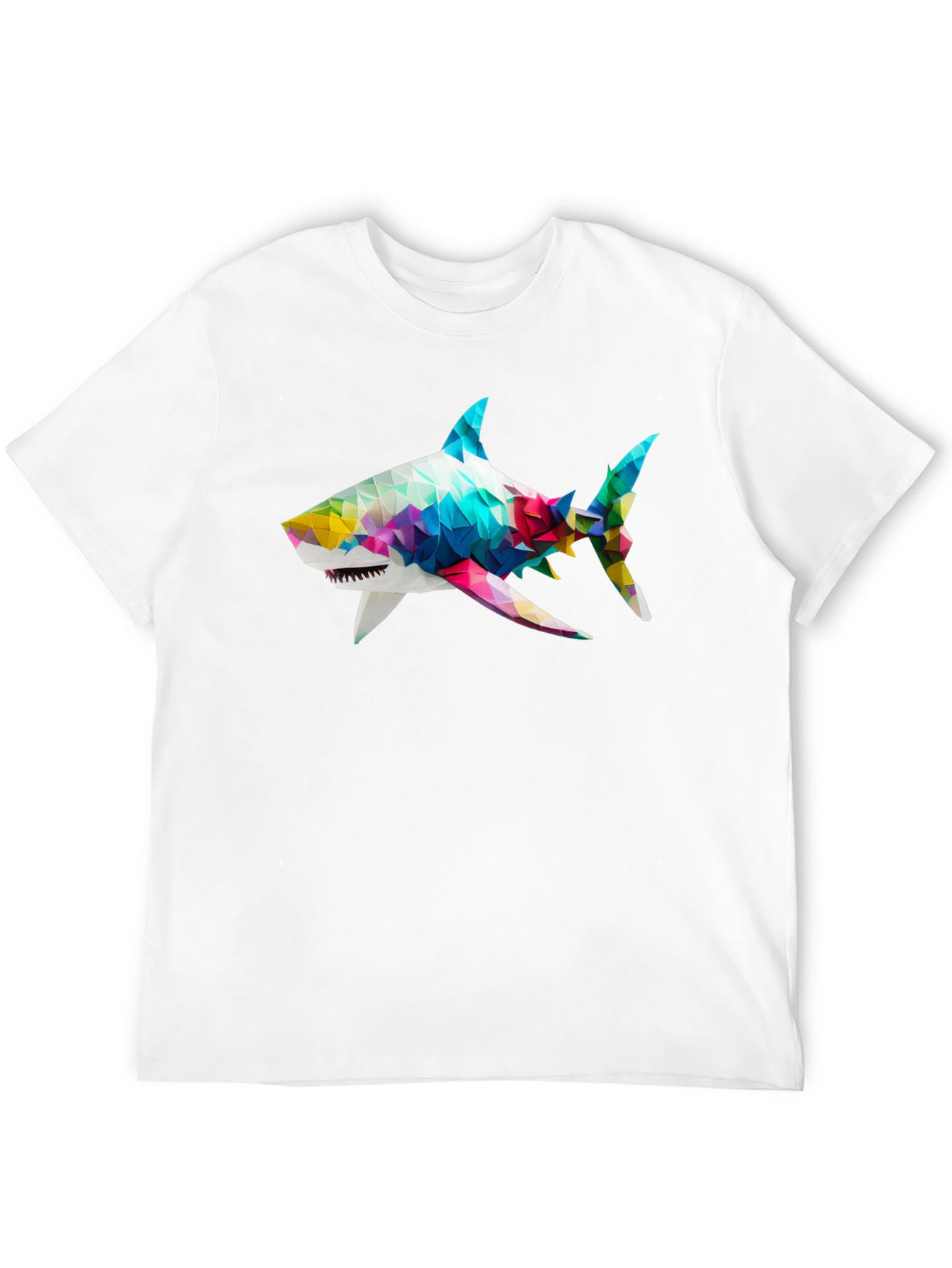 Black Geometric Shark Graphic Tee - Black Cotton Blend view 12