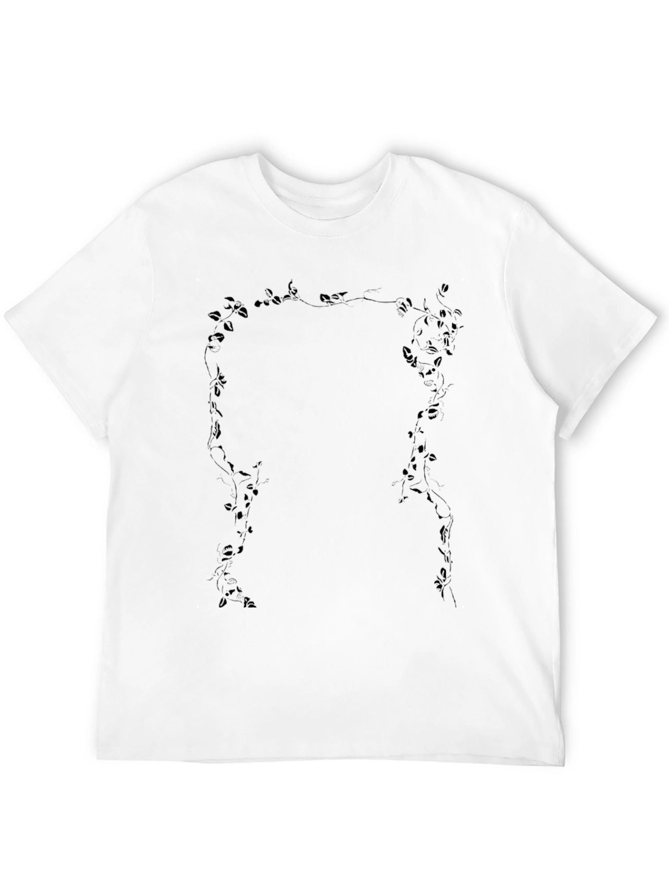 Black Men's Black T-Shirt with Leafy Vine Design view 12
