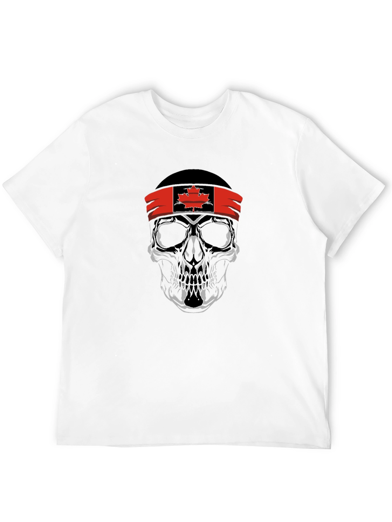 Black Skull with Canadian Flag Headband Graphic T-Shirt view 12