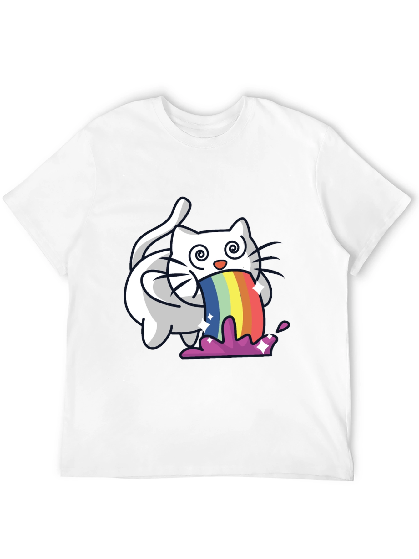 Black Rainbow Puking Cat T-Shirt - Funny Graphic Tee view 12