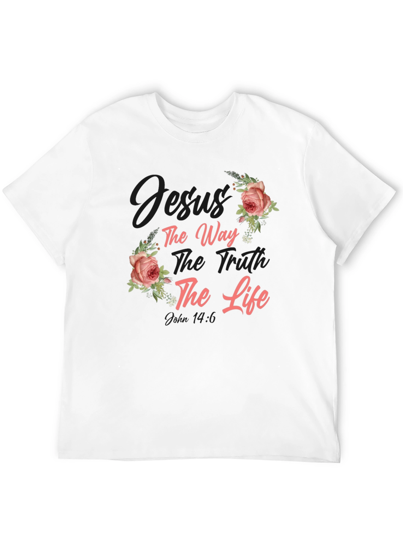 Black Floral Jesus the Way, Truth, Life Black T-Shirt view 12