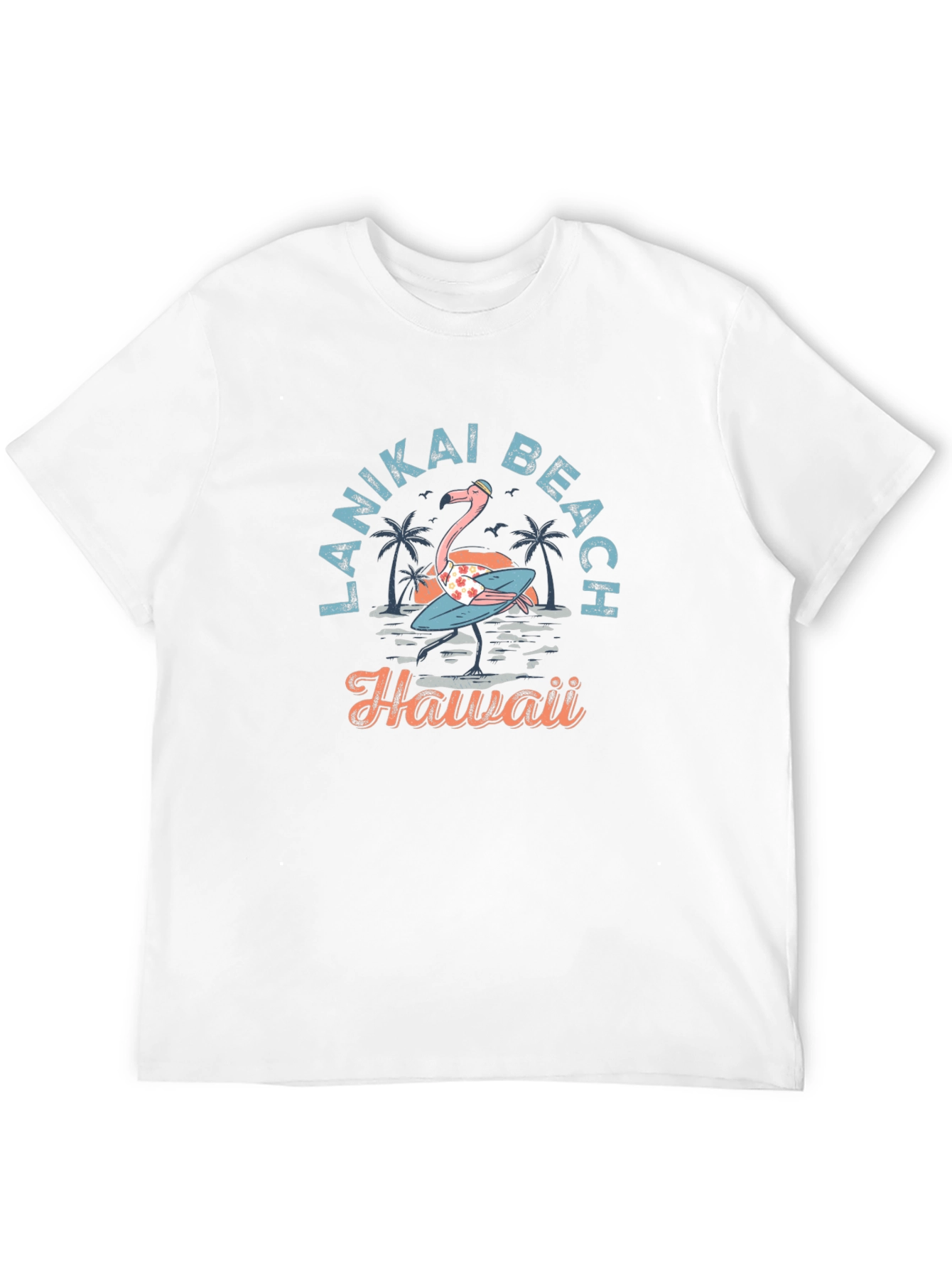 Black Lanikai Beach Hawaii Flamingo T-Shirt view 12