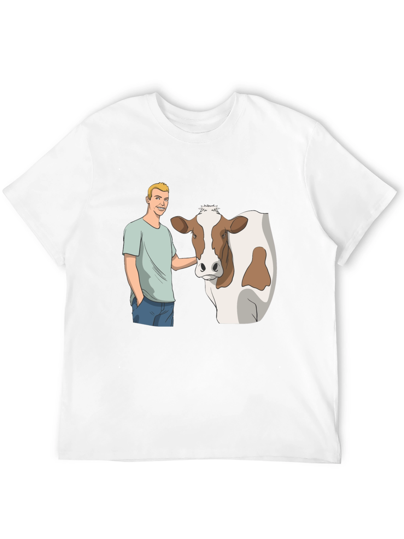 Black Cartoon Man & Cow Black T-Shirt view 12