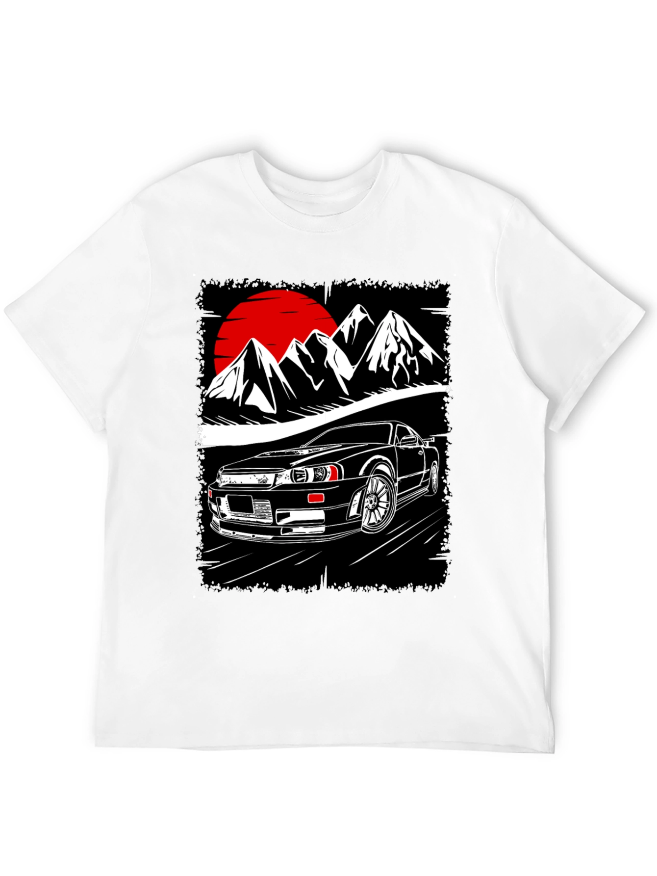 Black Car & Mountain Graphic Tee - Black Cotton T-Shirt view 12