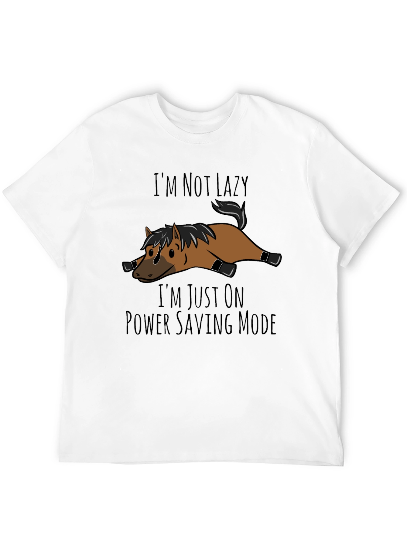 Black Lazy Horse T-Shirt - Power Saving Mode Funny Tee view 12