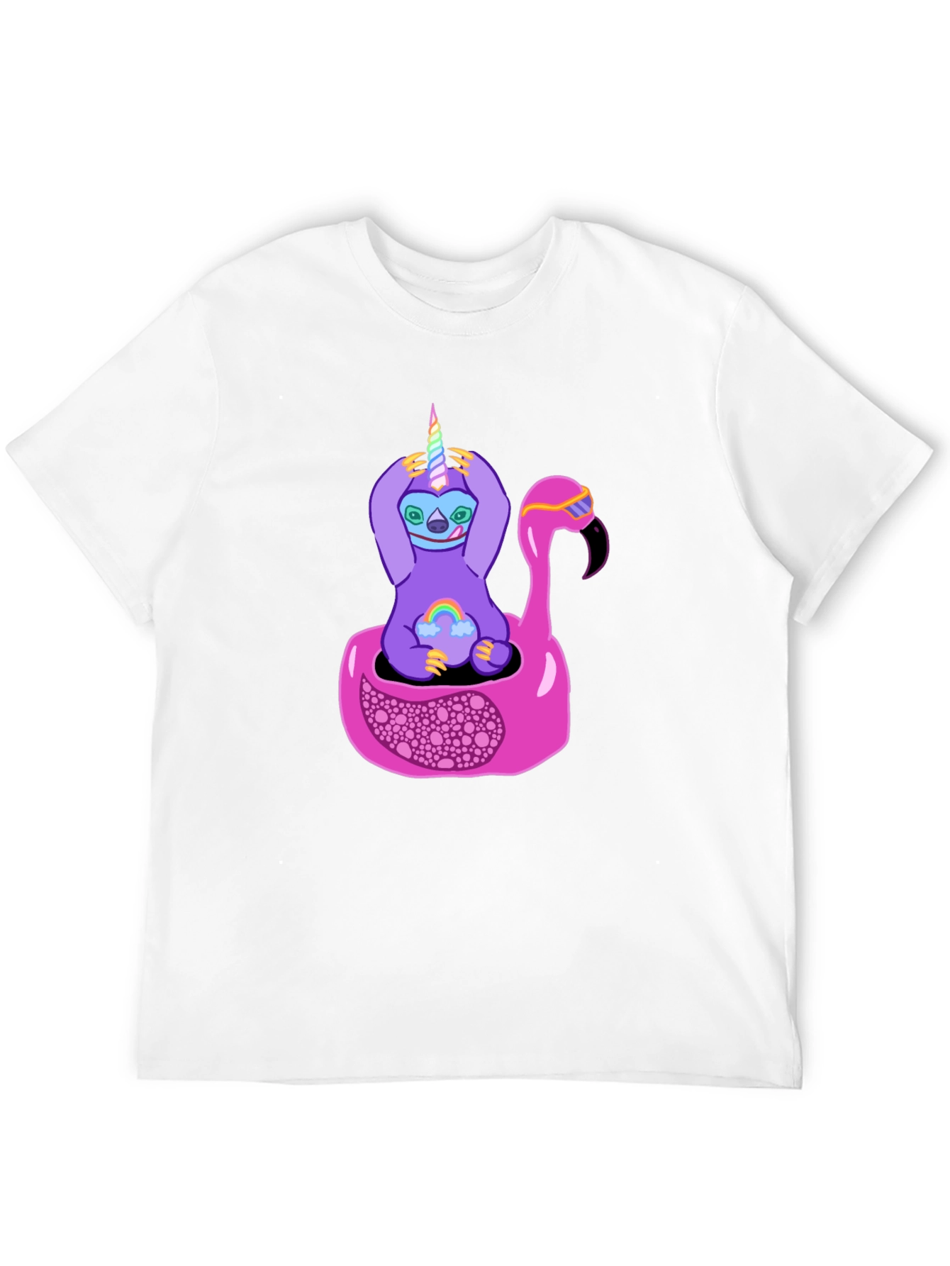 Black Sloth Unicorn Flamingo Pool Float Graphic Tee view 12