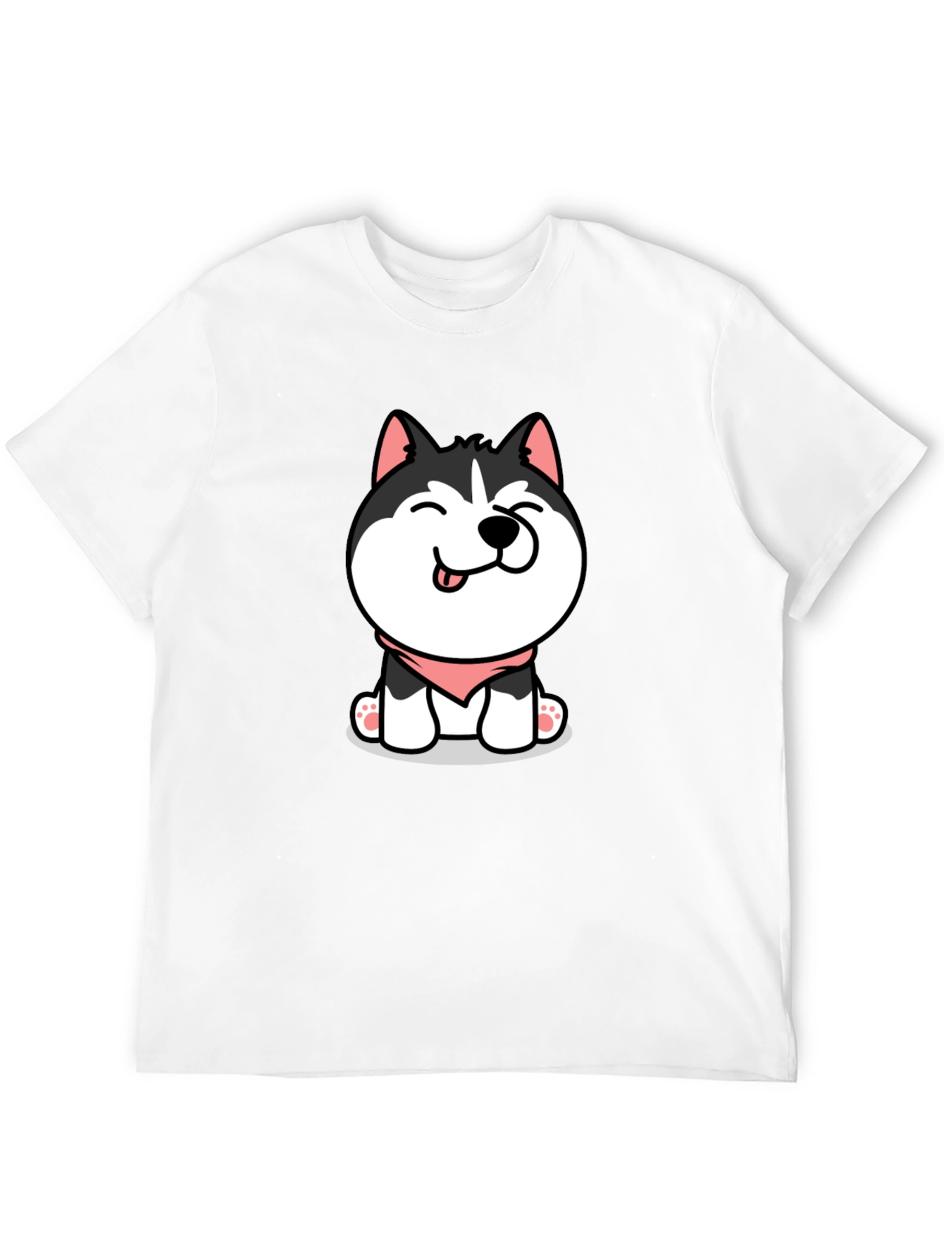 Black Cute Husky Puppy Graphic Tee - Black Cotton T-Shirt view 12