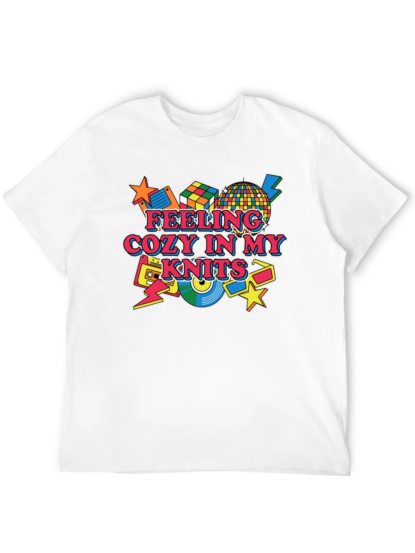 Black Feeling Cozy in My Knits Retro Style Black T-Shirt view 12