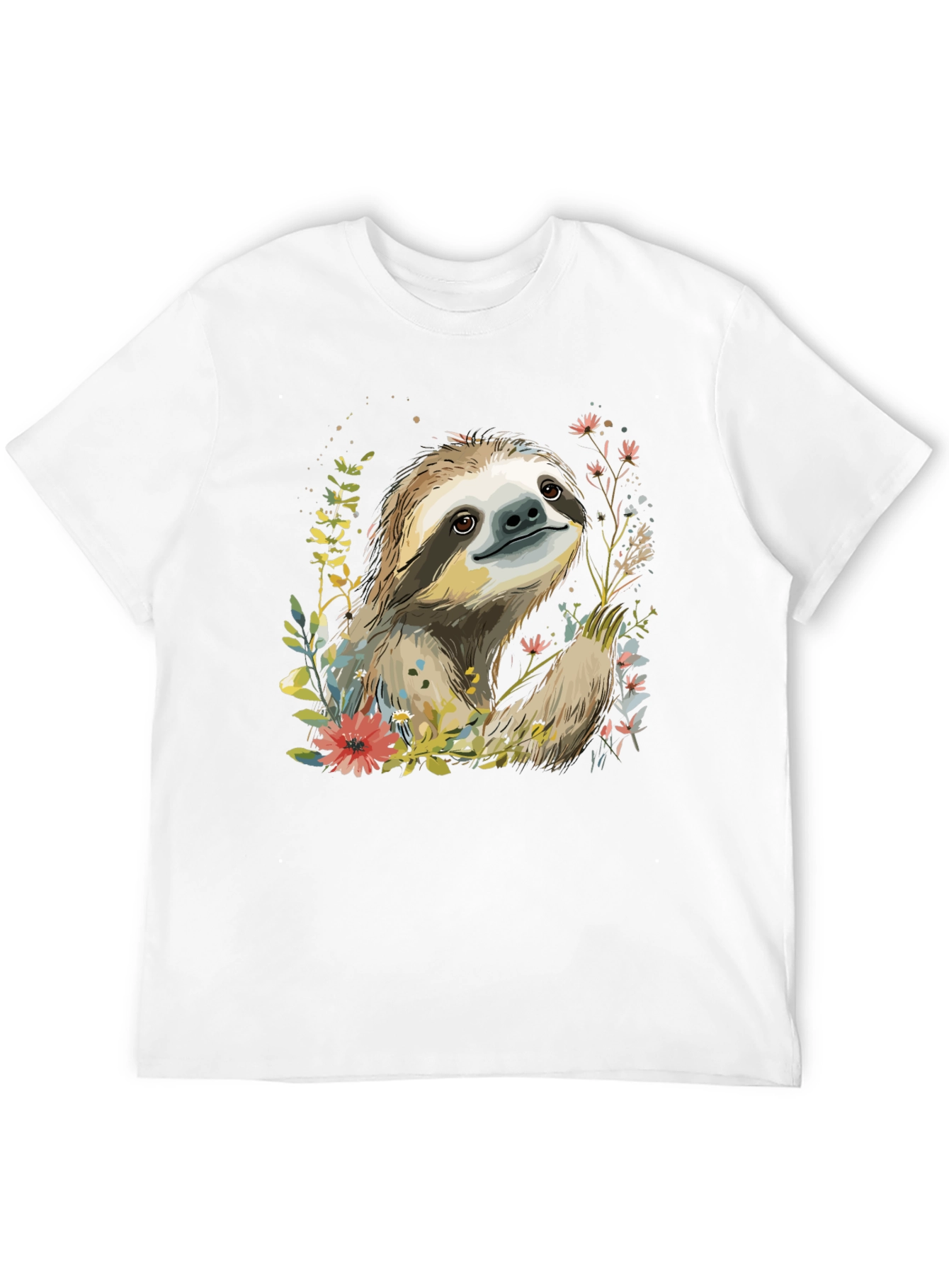 Black Sloth & Floral Print Black T-Shirt view 12