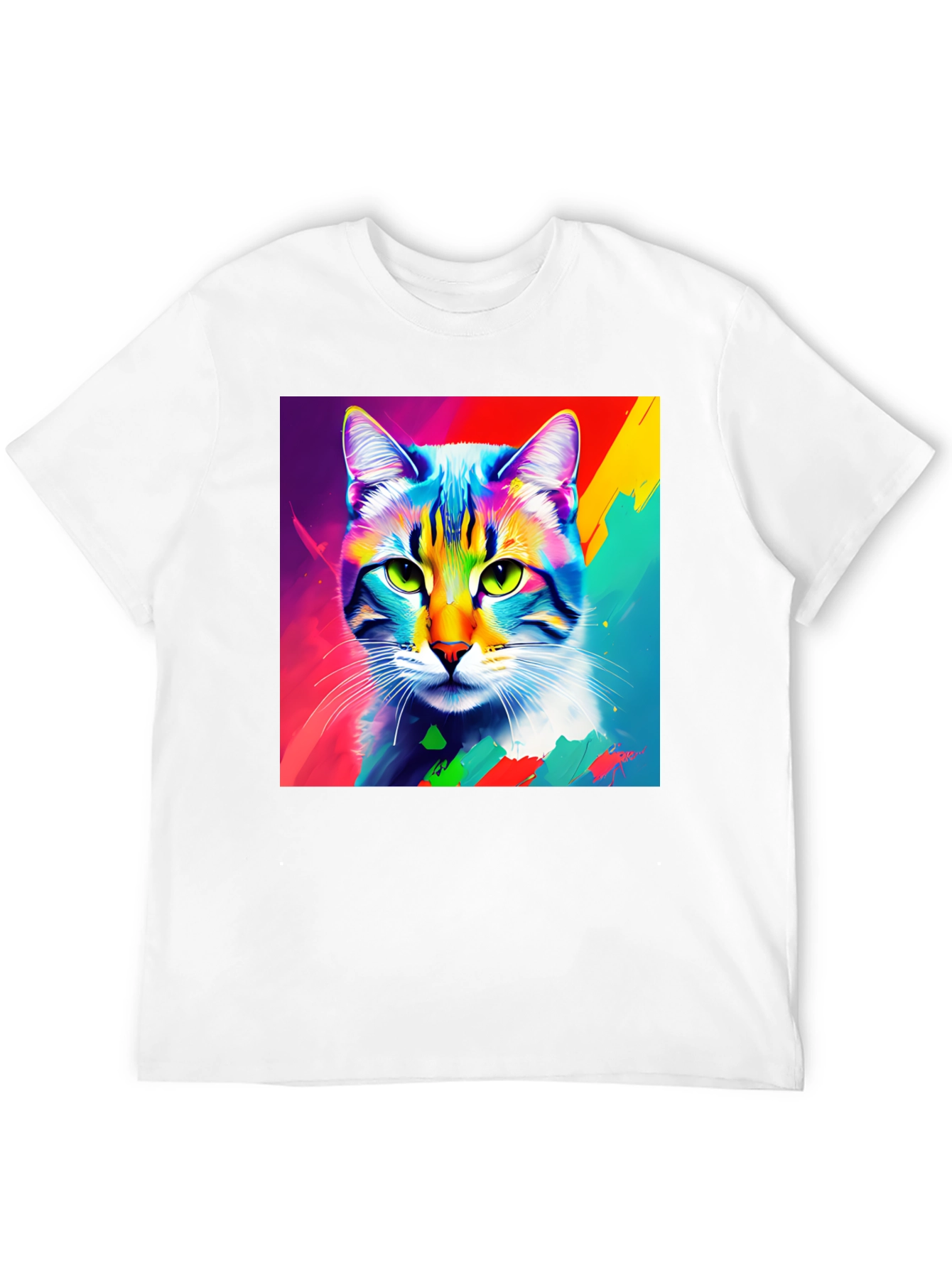 Black Vibrant Cat Portrait Graphic Tee - Stylish Crew Neck T-Shirt view 12