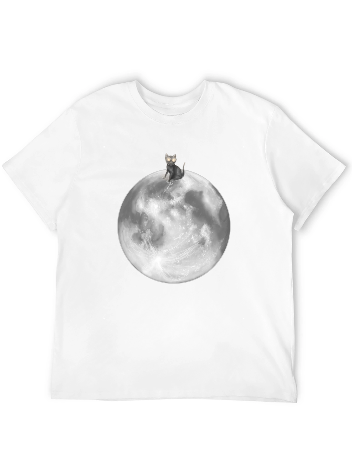 Black Cat On Moon Graphic T-Shirt - Black Cotton Tee view 12