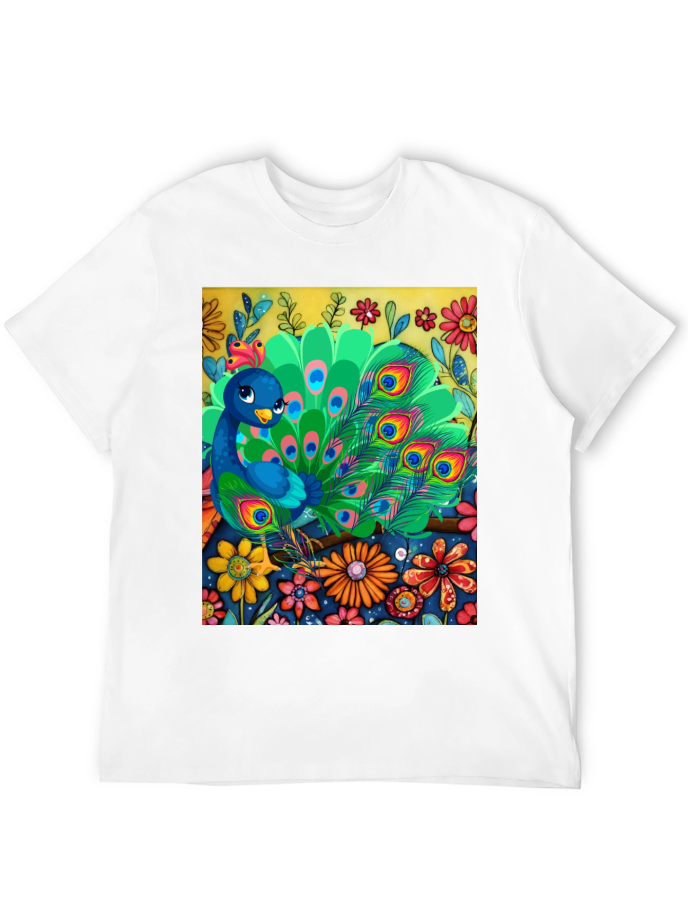 Peacock Floral Graphic Tee - Unique Art Design - 12
