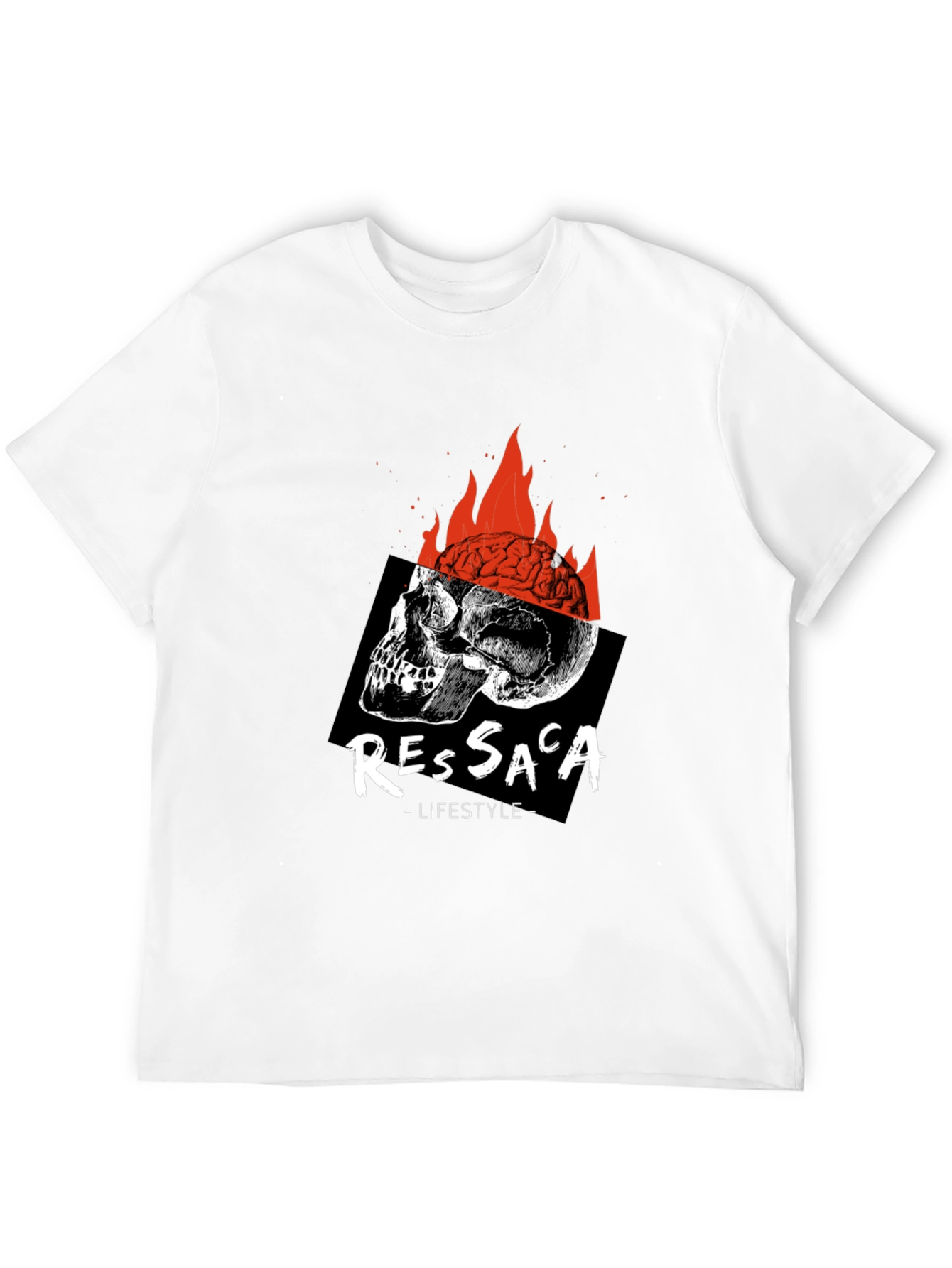 Black Edgy Skull & Brain Fire T-Shirt view 12