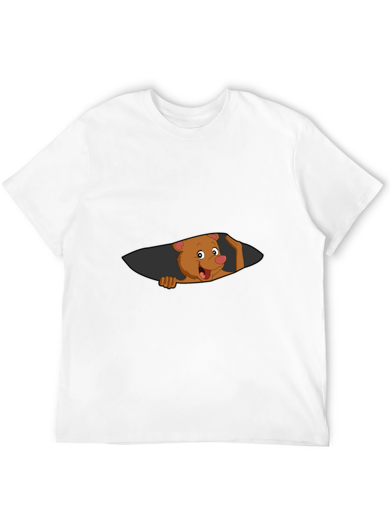 Black Cartoon Bear Peeking Men's Black T-Shirt view 12