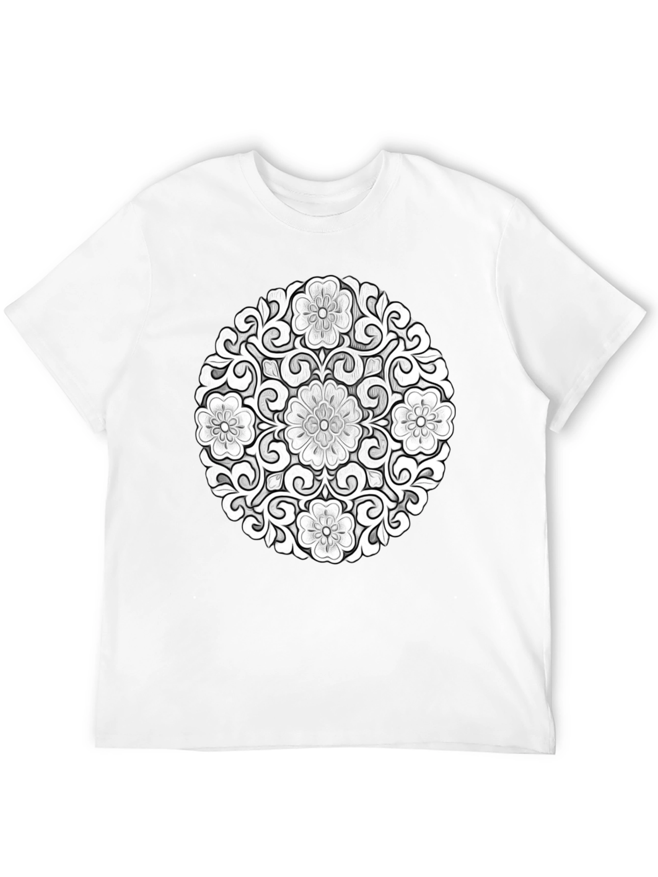 Black Floral Mandala Graphic Tee - Modern Black T-Shirt view 12