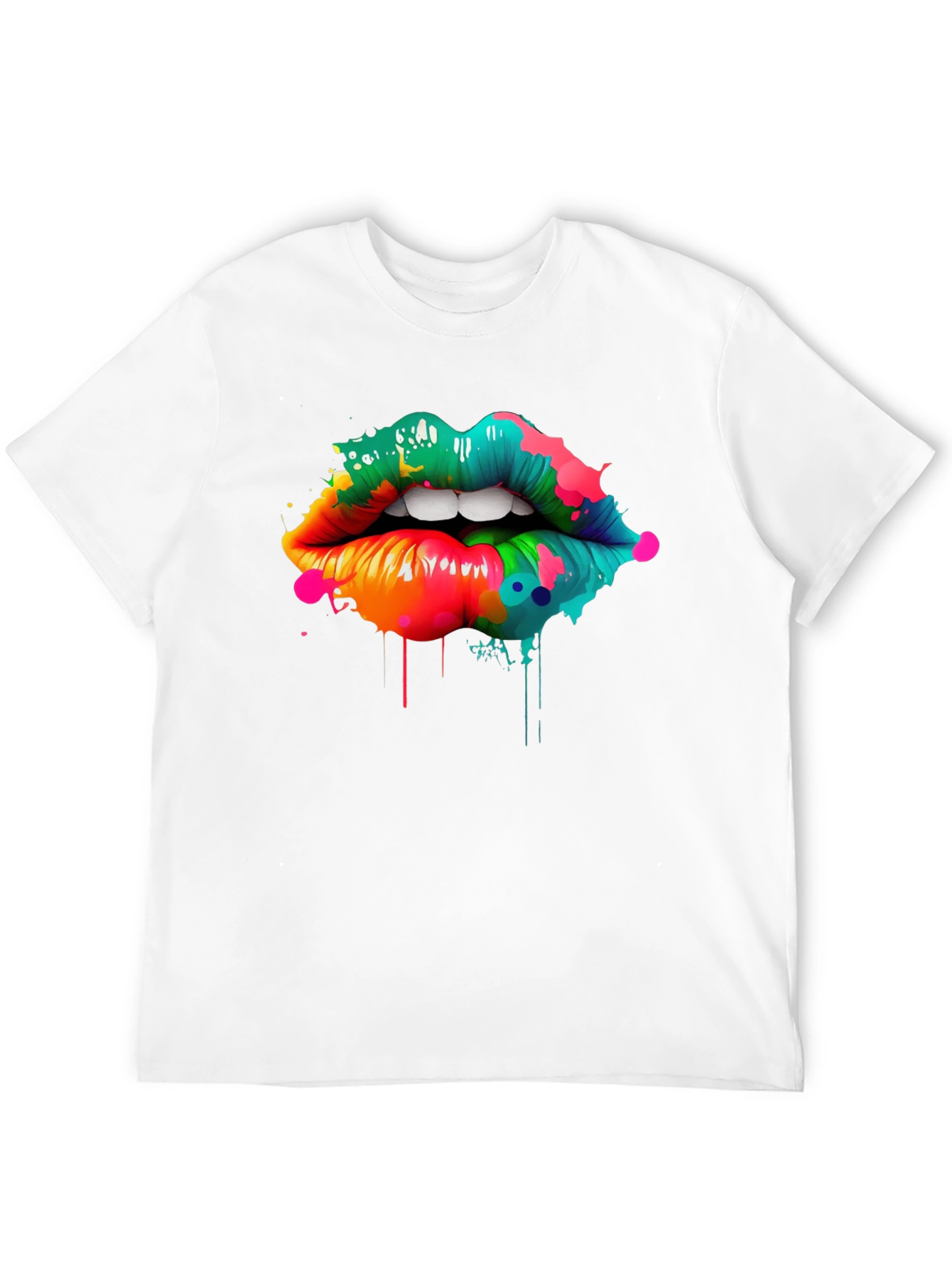 Black Colorful Lips Graphic Print T-Shirt view 12