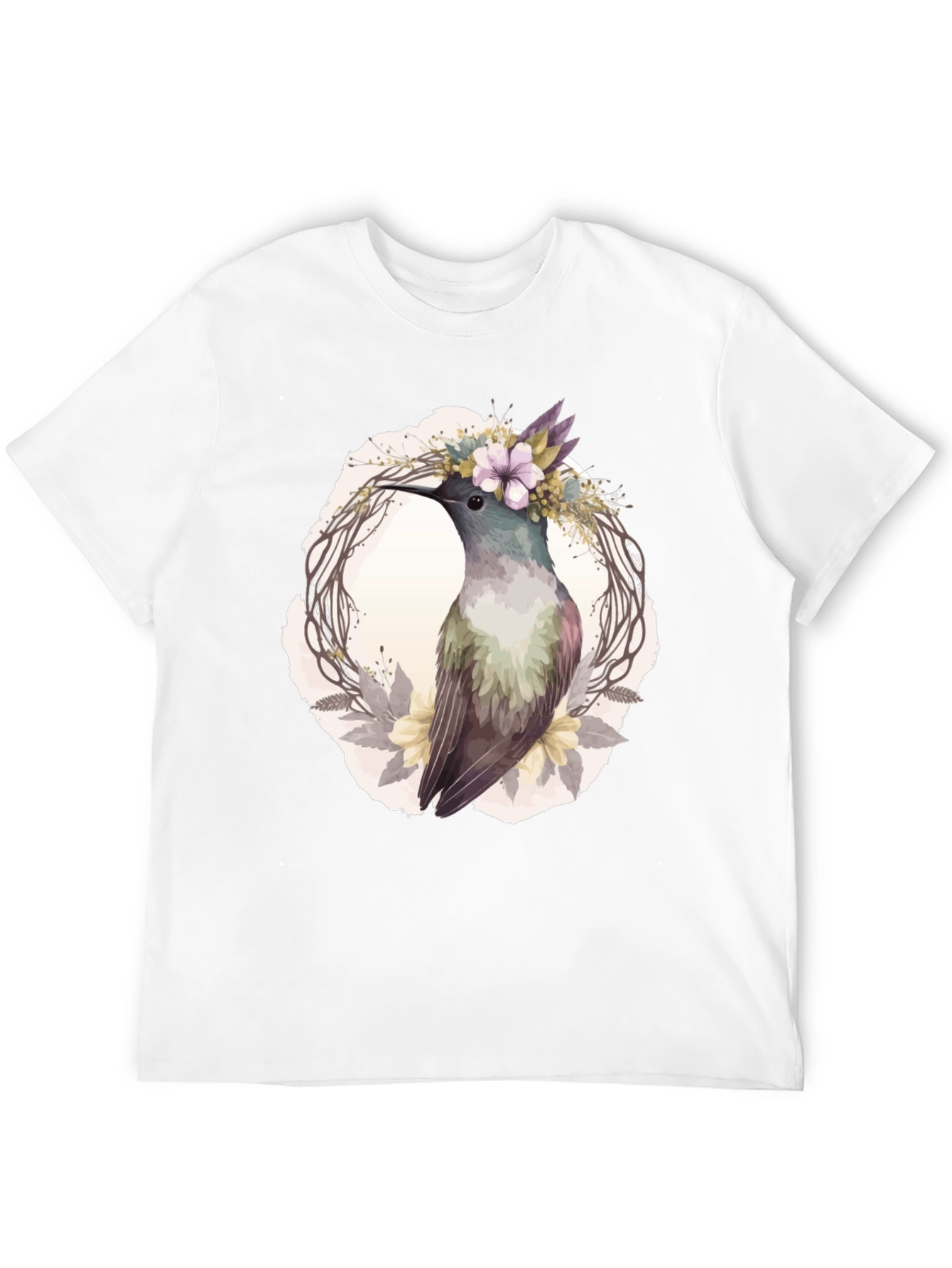 Black Hummingbird Floral Wreath T-Shirt - Nature Lover Tee view 12