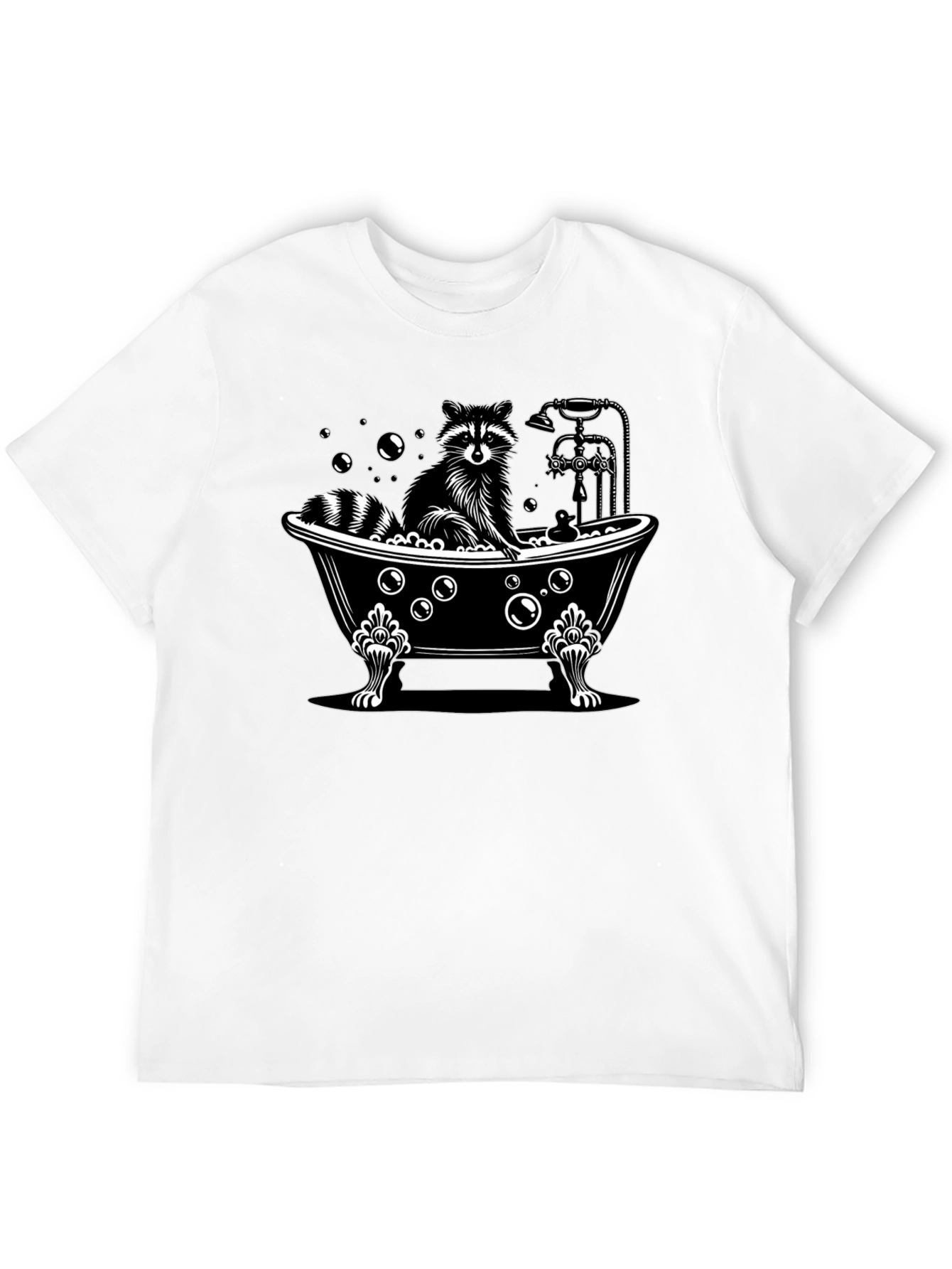 Black Raccoon Bathtub Graphic Tee - Unisex Black Cotton T-Shirt view 12