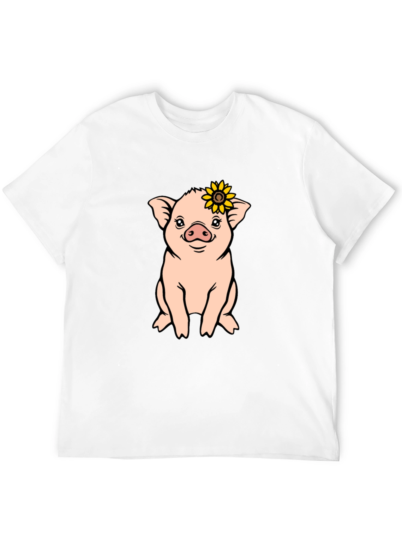 Black Cute Pig with Sunflower Graphic T-Shirt view 12
