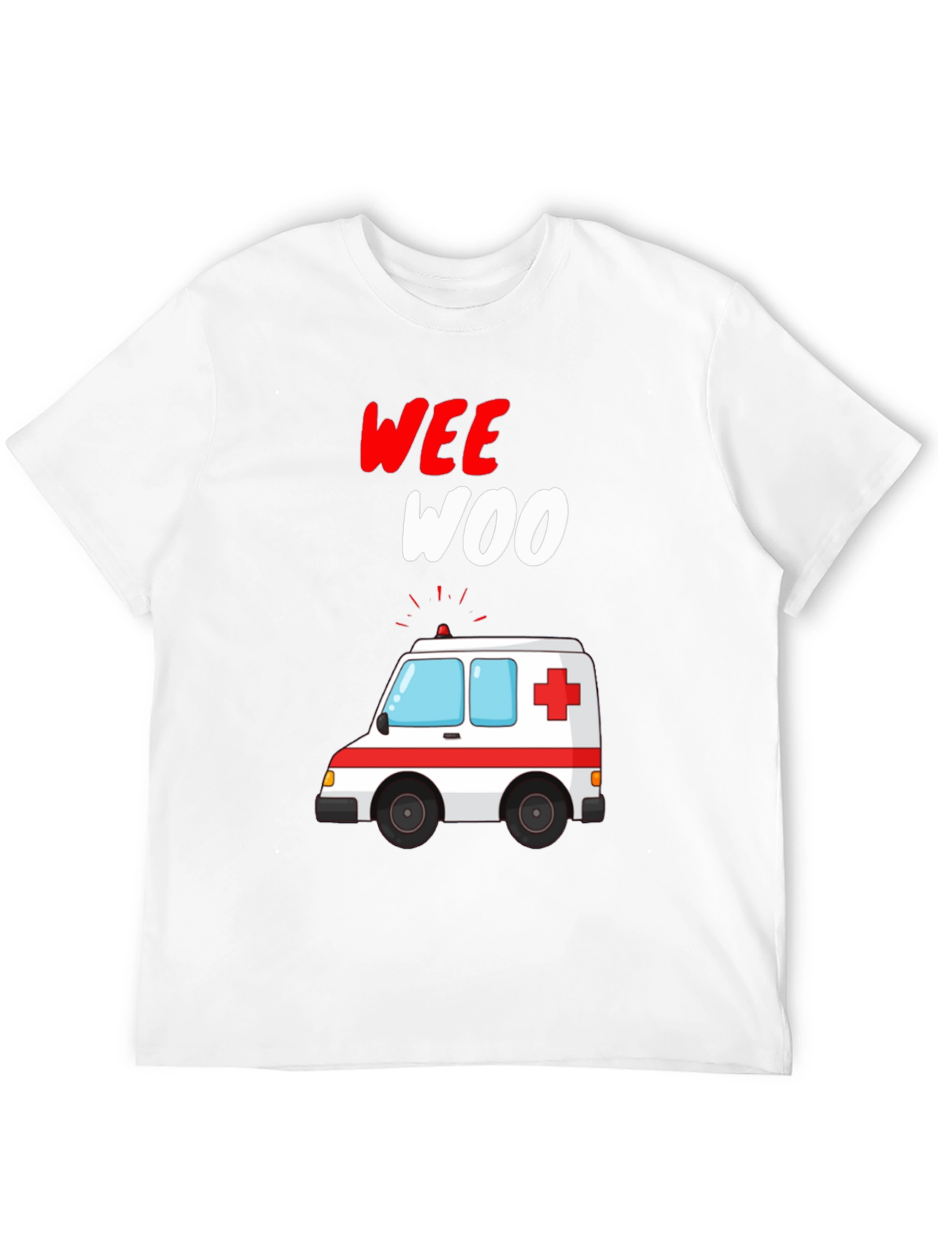 Wee Woo Ambulance Cartoon Black T-Shirt - 12