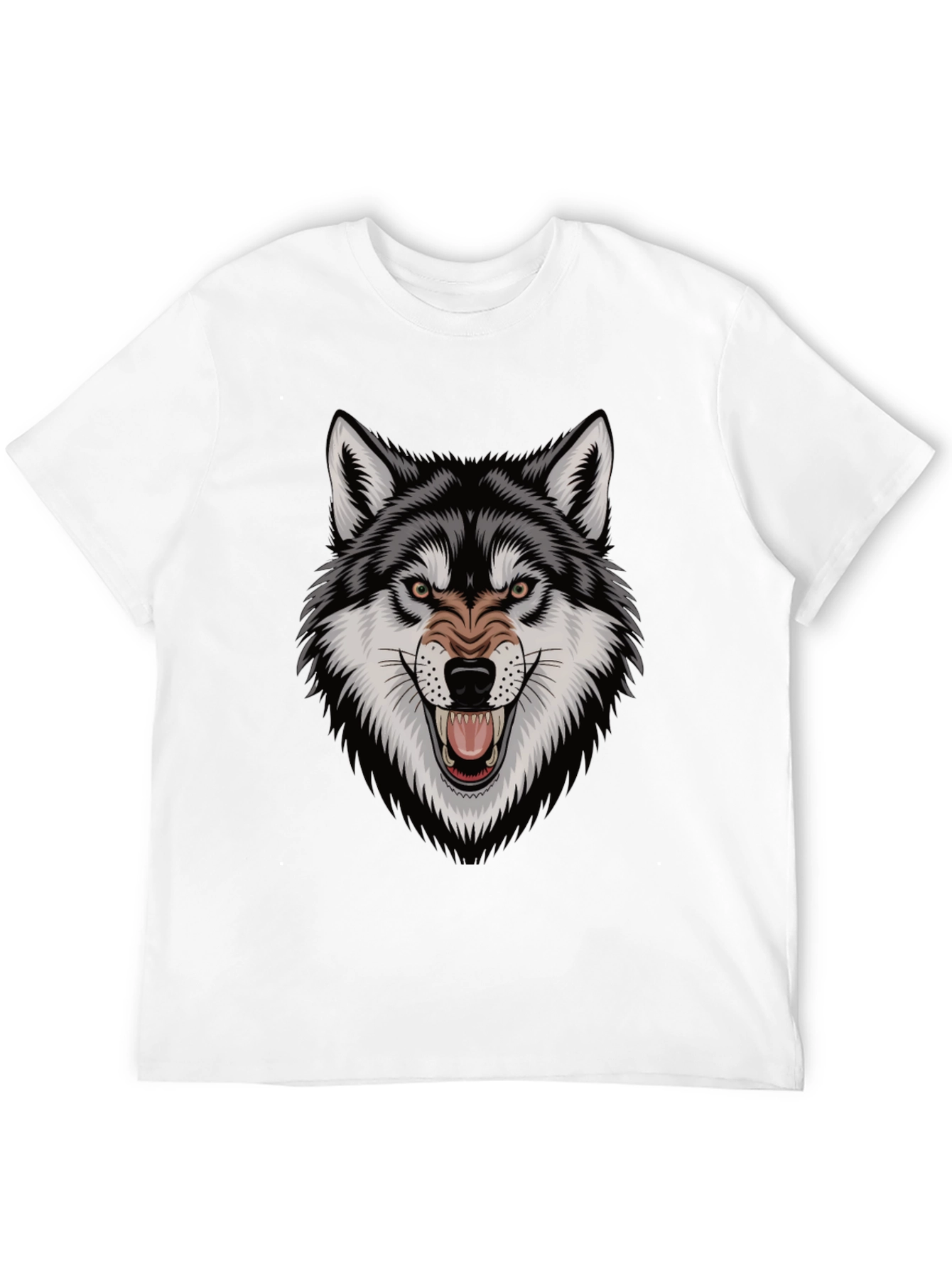 Black Men's Wolf Graphic Tee - Fierce Design, Black Cotton T-Shirt view 12