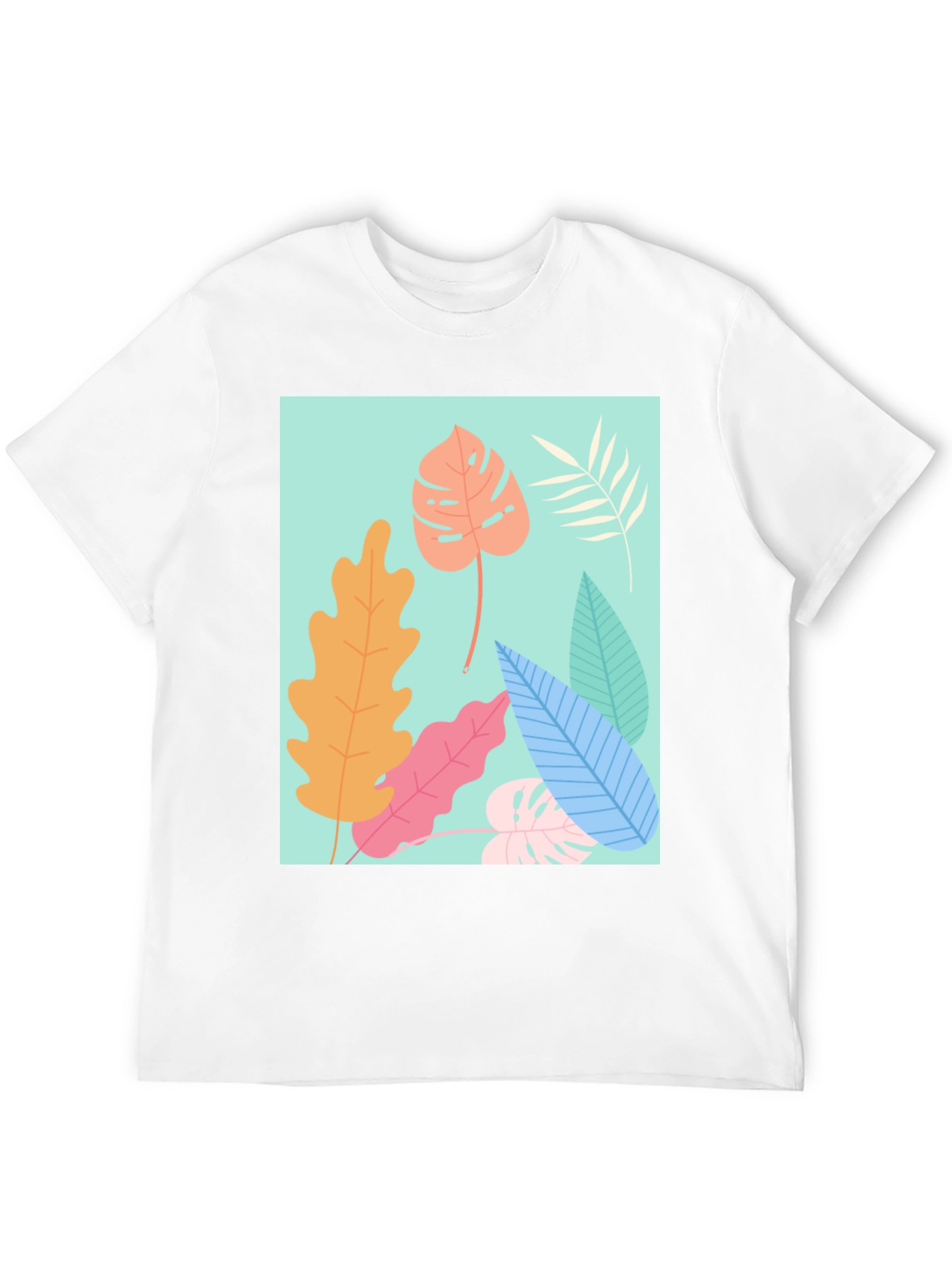 Black Tropical Leaves Graphic Tee - Black Cotton T-Shirt view 12