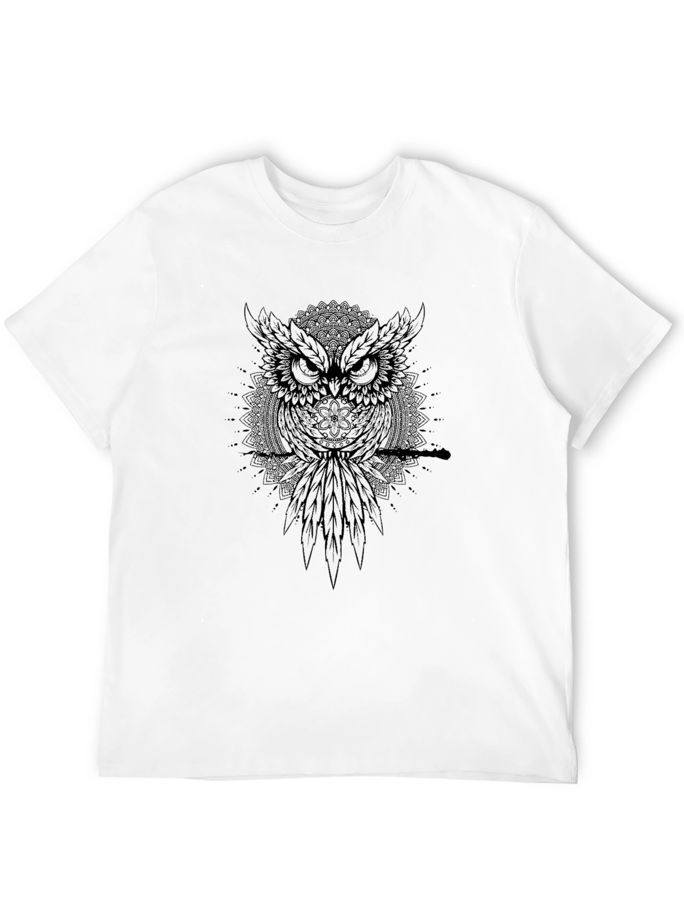 Black Owl Mandala Graphic Tee - Men's Black T-Shirt view 12