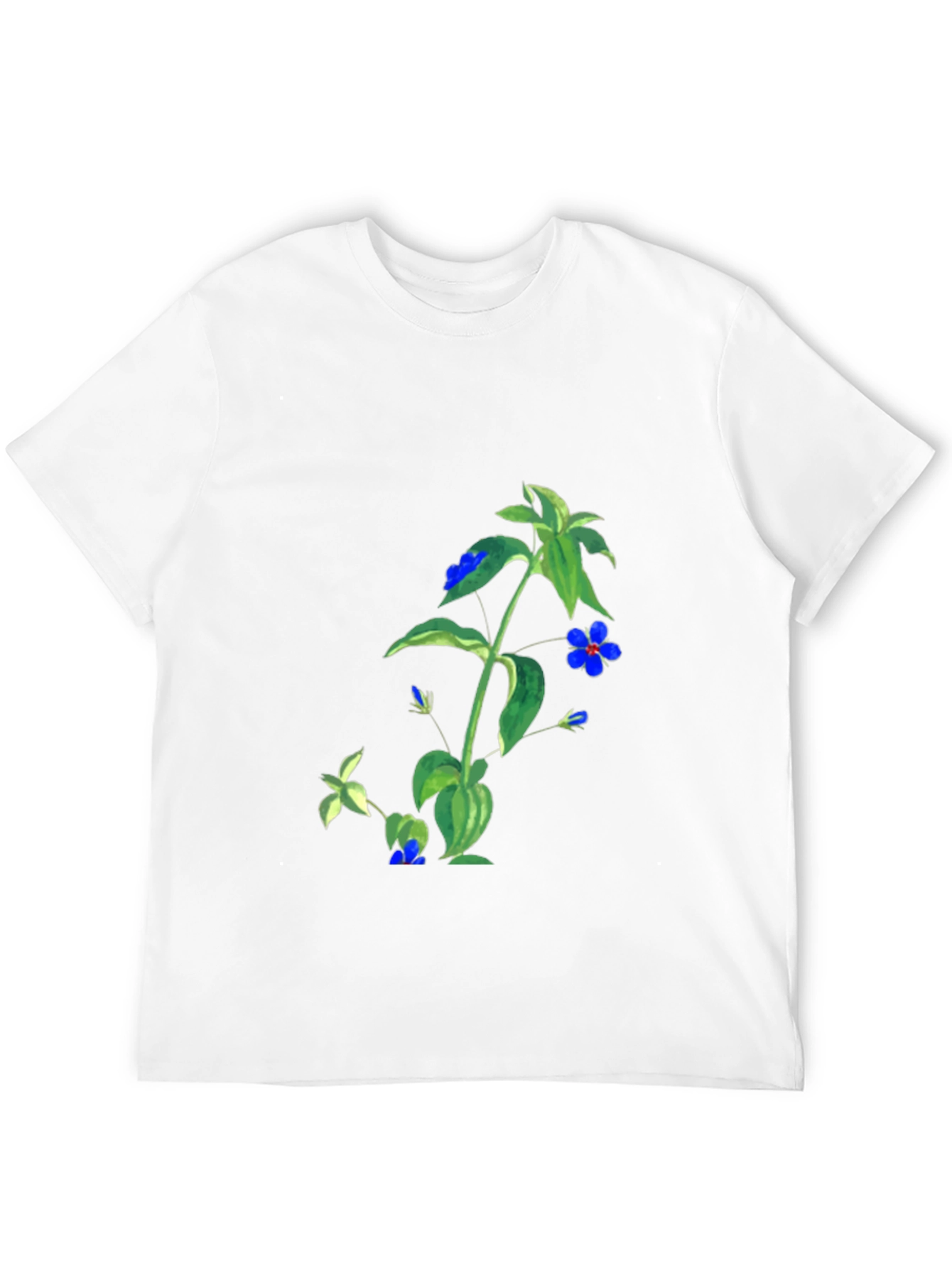 Black Botanical Blue Flower Graphic Black T-Shirt view 12