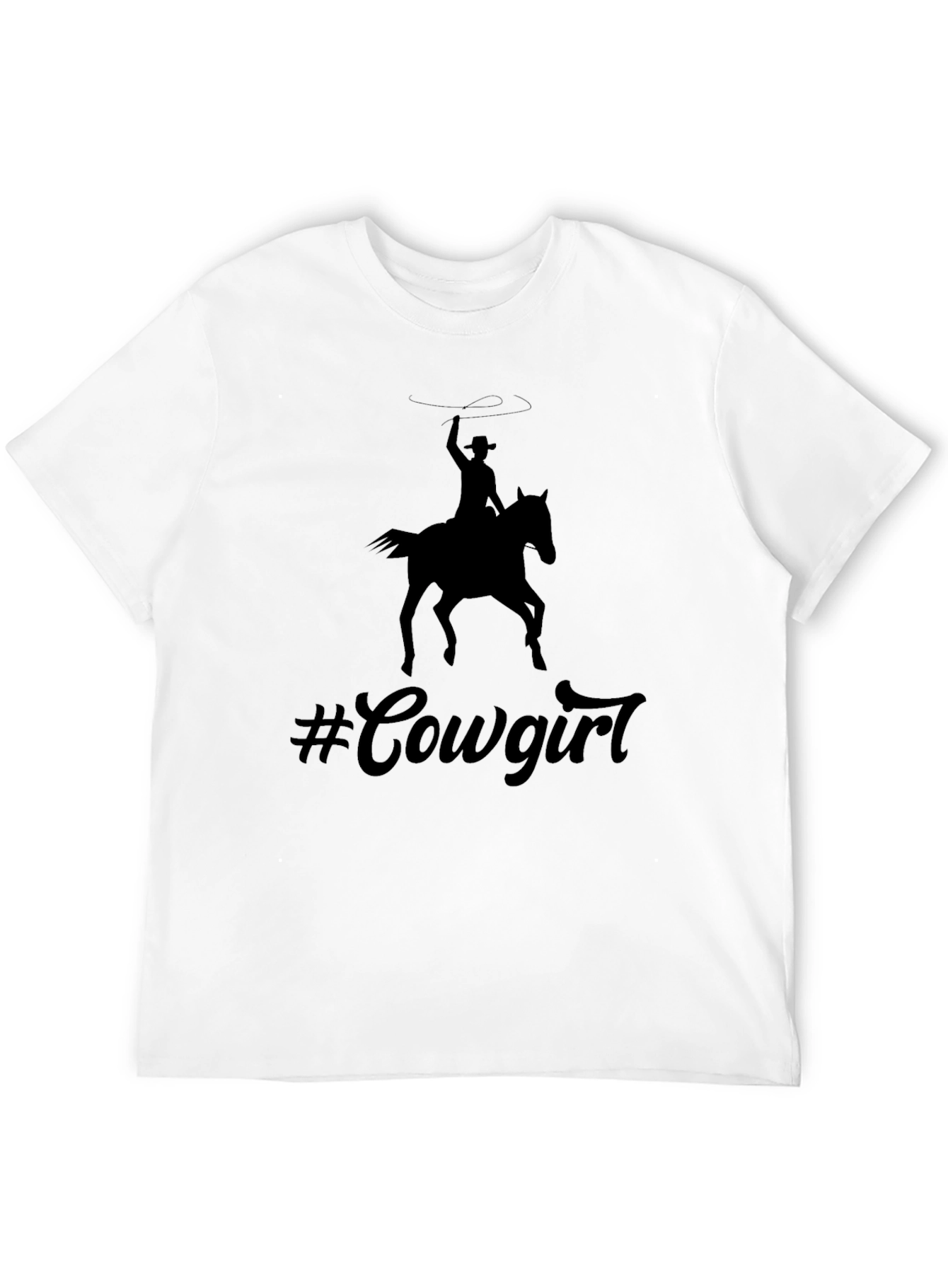 Black Cowgirl Horse Graphic Tee - Black Cotton Casual Shirt view 12