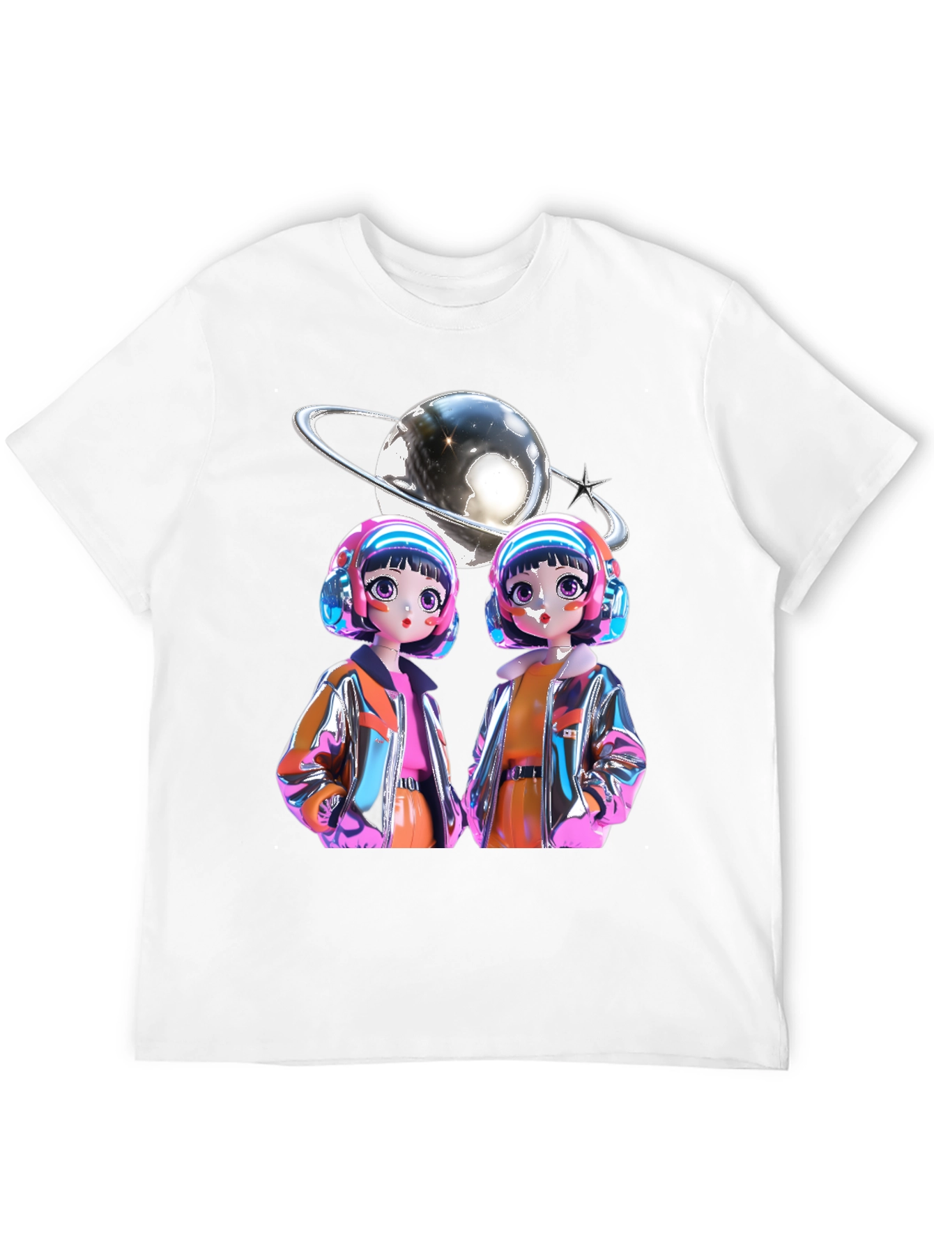 Black Retro Anime Twins Graphic Tee - Black Cotton T-Shirt view 12