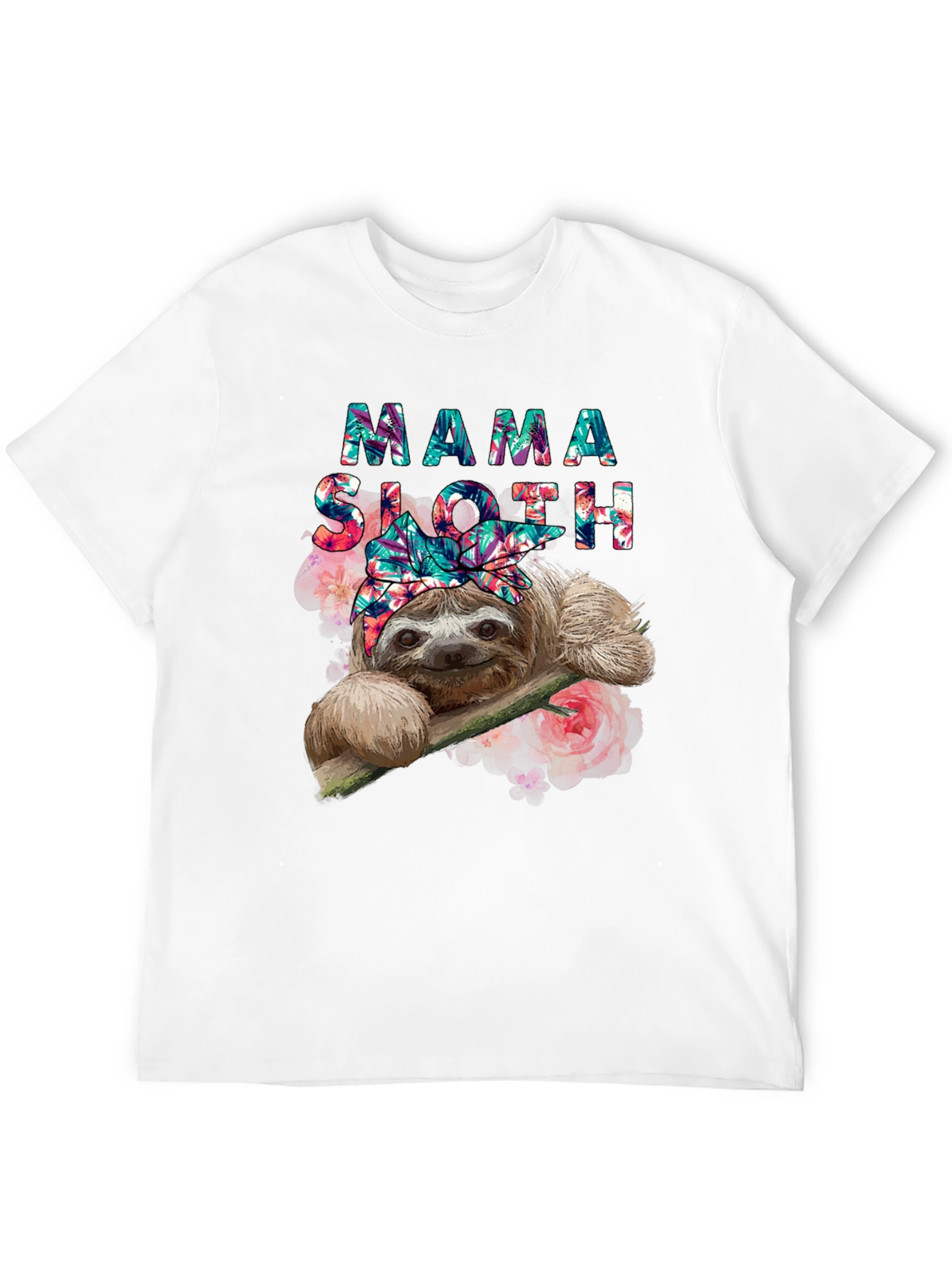 Black Mama Sloth Floral T-Shirt - Cute Animal Tee view 12