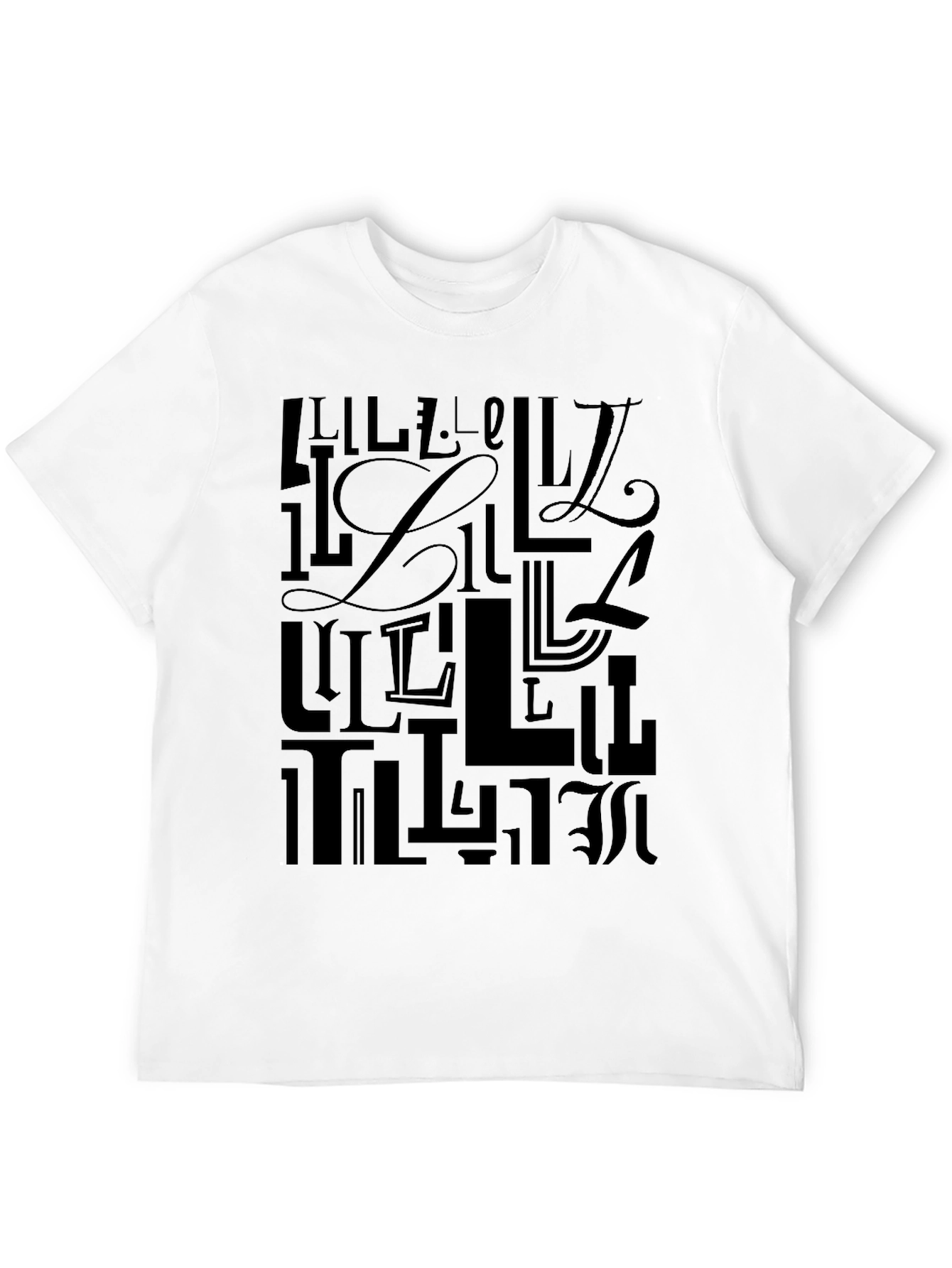 Black Stylish Letter "L" Pattern Black T-Shirt view 12