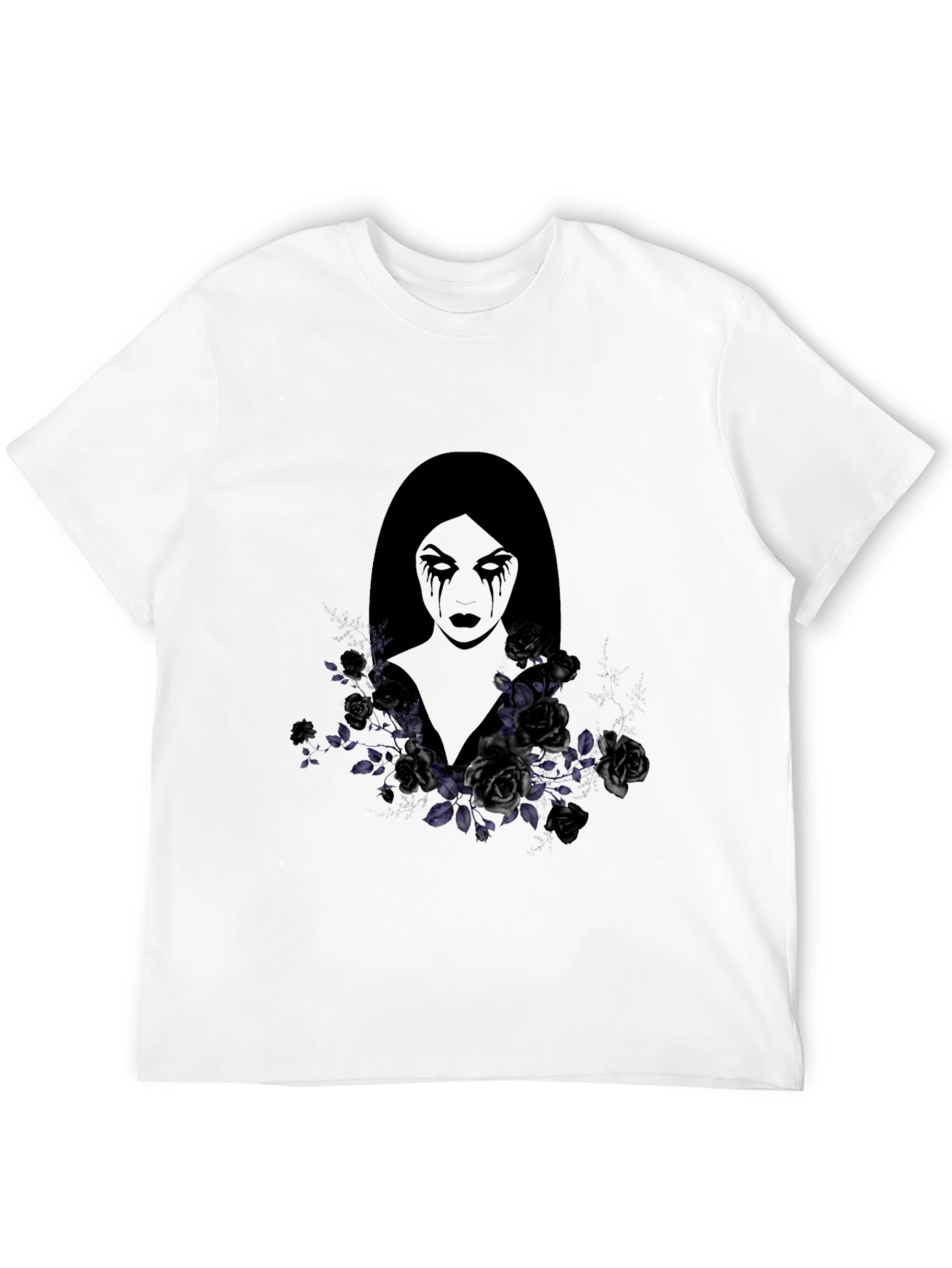 Black Gothic Woman & Roses Graphic Tee - Dark Aesthetic Shirt view 12
