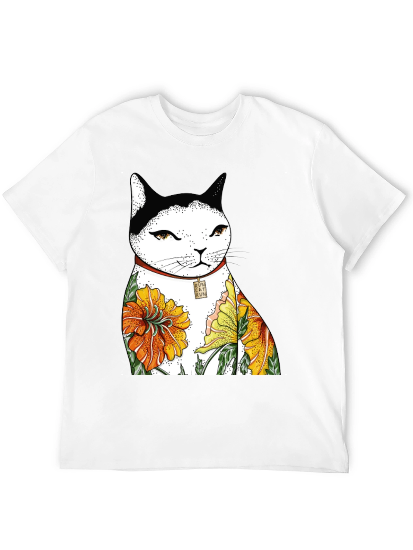 Black Cat & Flowers Black T-Shirt view 12