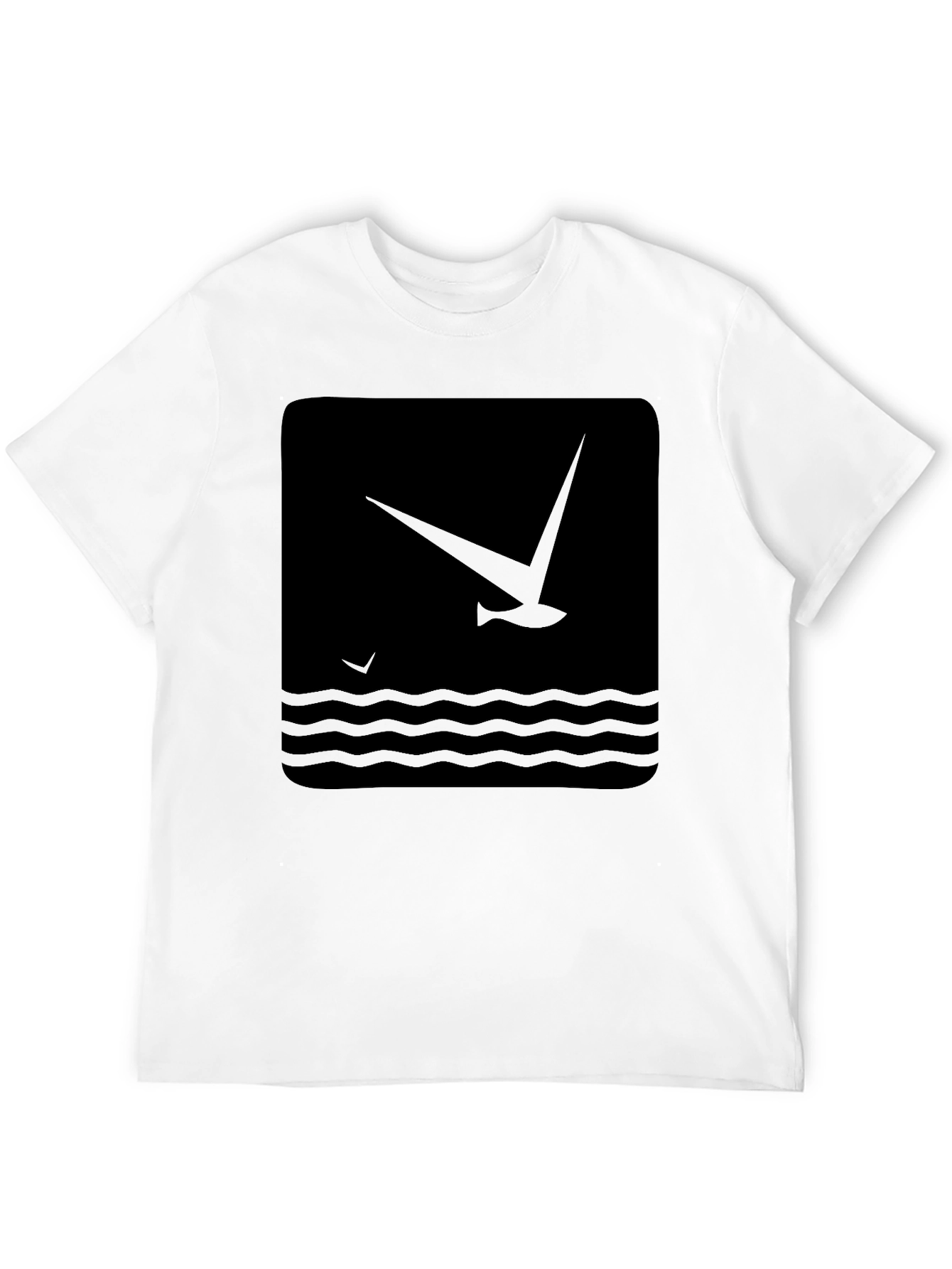 Black Black Graphic T-Shirt - Bird & Wave Design view 12