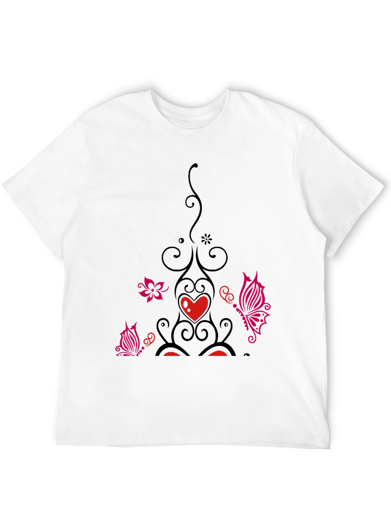 Black Black Tee with Floral Heart Butterfly Design view 12